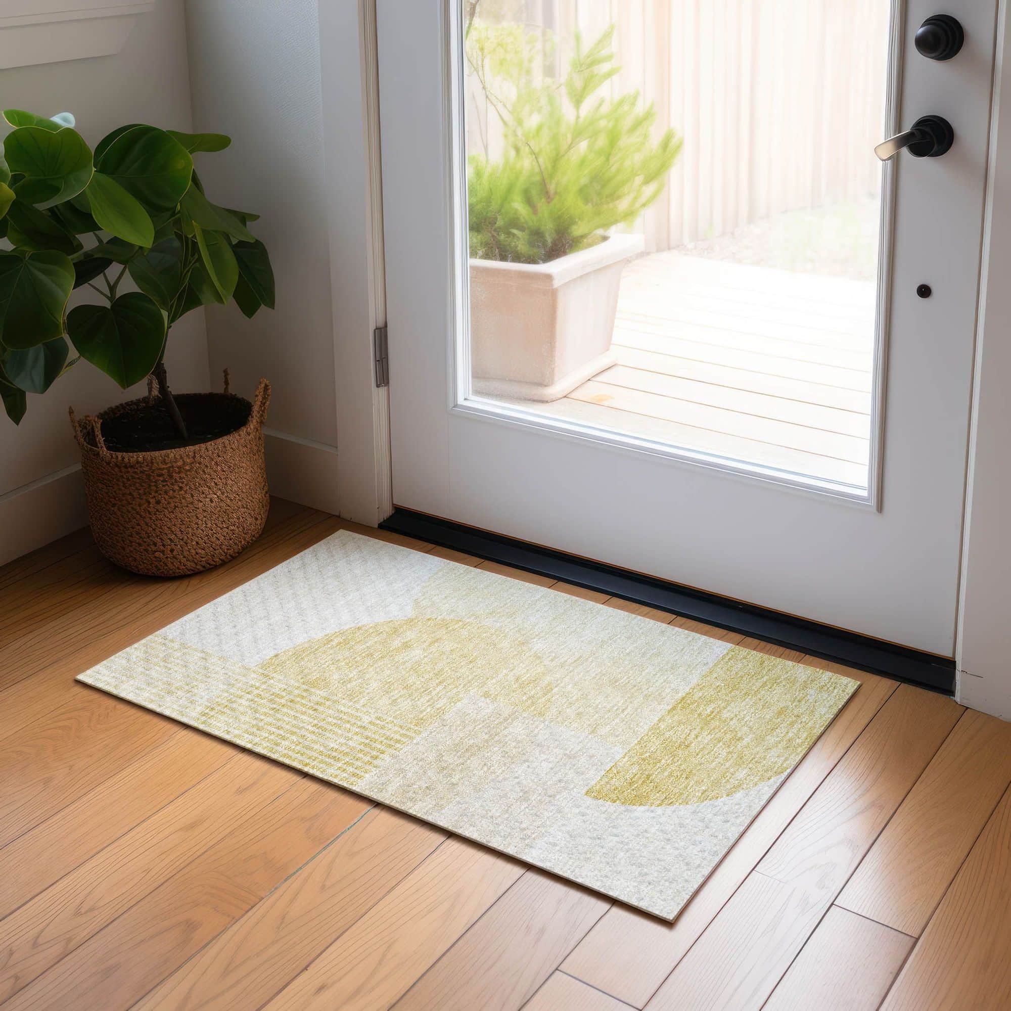Machine Washable Gold Rug - Indoor / Outdoor - Kids / Pet Friendly Modern Print Rug