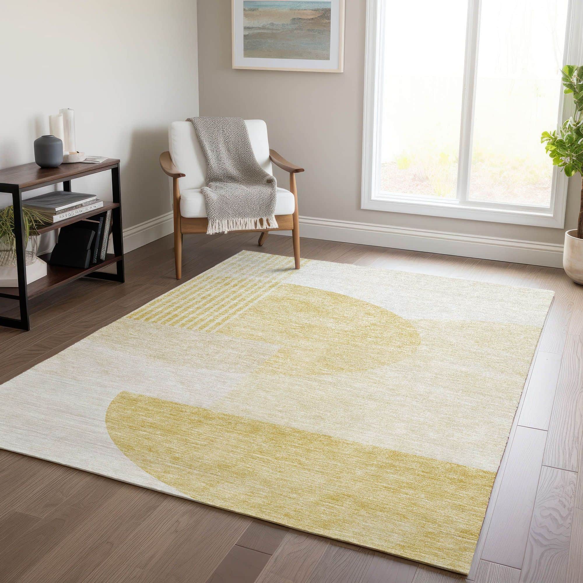 Machine Washable Gold Rug - Indoor / Outdoor - Kids / Pet Friendly Modern Print Rug