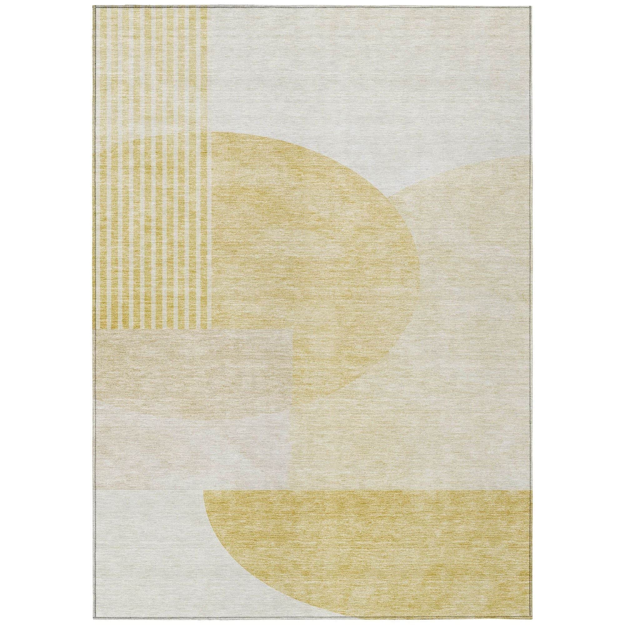Machine Washable Gold Rug - Indoor / Outdoor - Kids / Pet Friendly Modern Print Rug