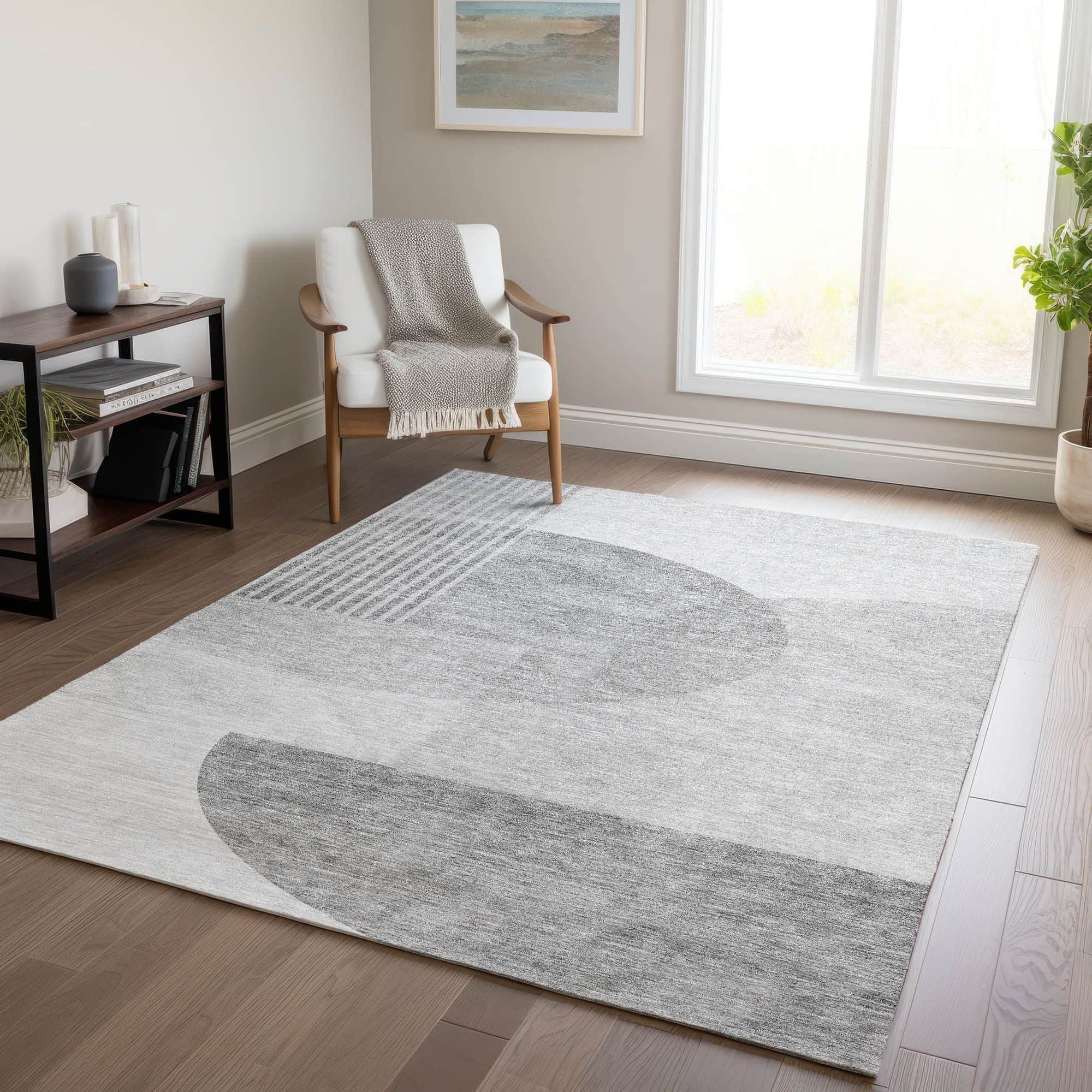 Machine Washable Gray Rug - Indoor / Outdoor - Kids / Pet Friendly Modern Print Rug