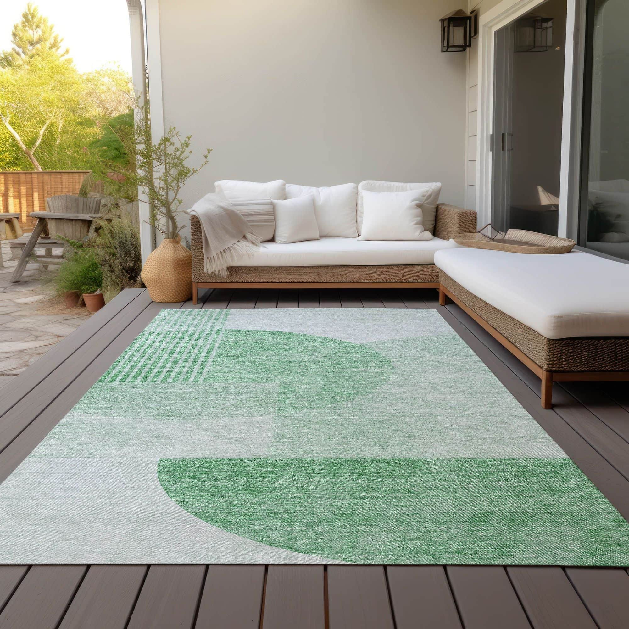 Machine Washable Green Rug - Indoor / Outdoor - Kids / Pet Friendly Modern Print Rug