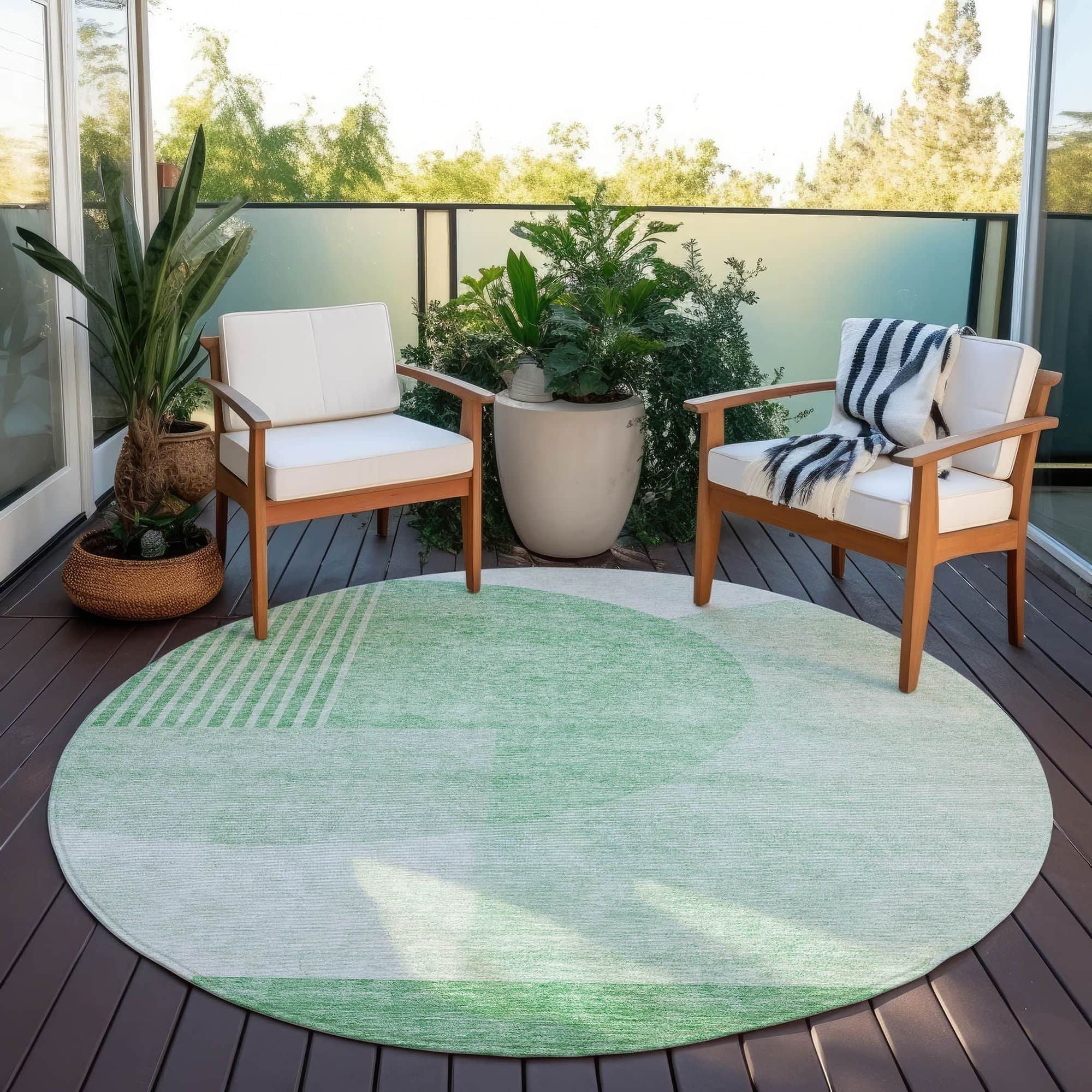 Machine Washable Green Rug - Indoor / Outdoor - Kids / Pet Friendly Modern Print Rug