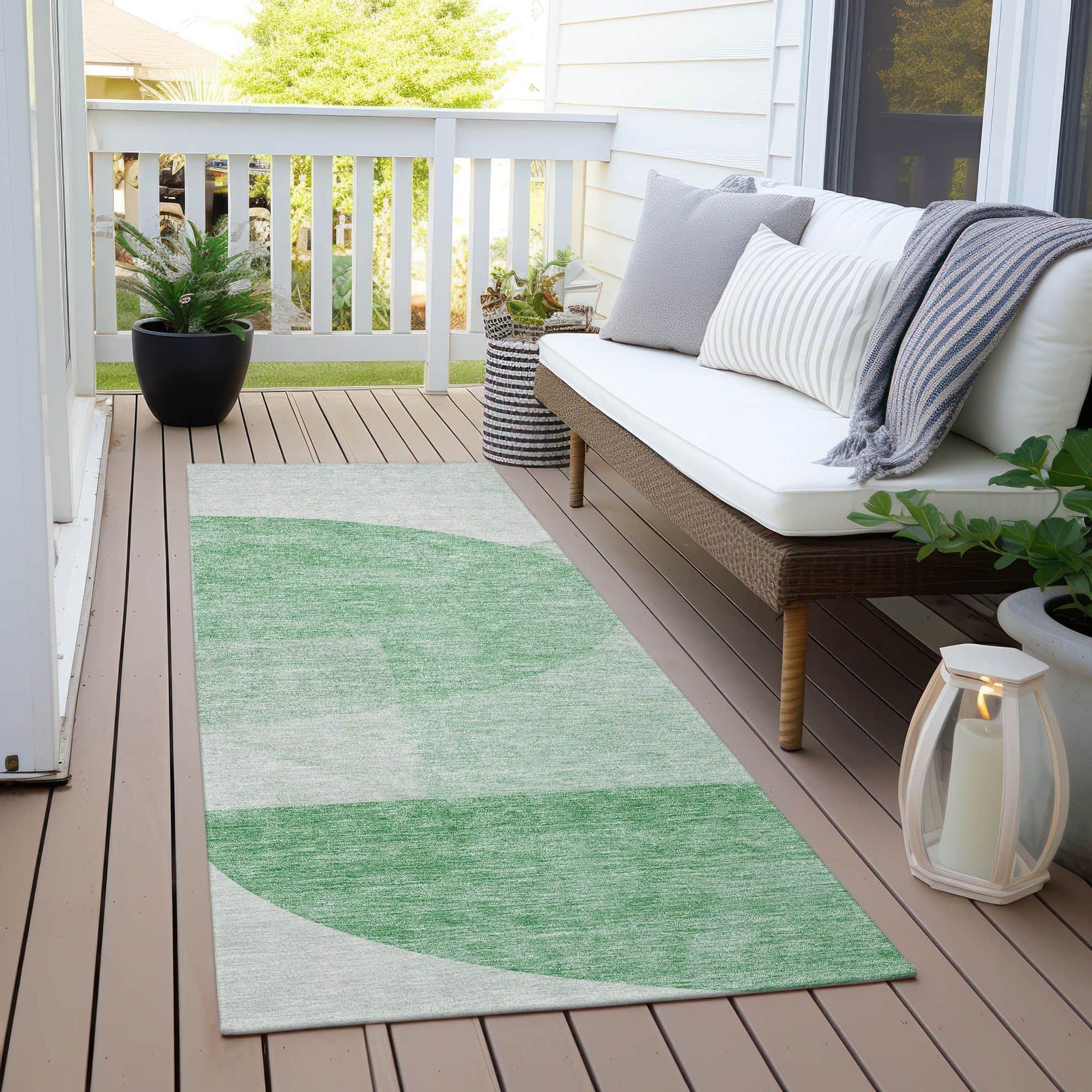 Machine Washable Green Rug - Indoor / Outdoor - Kids / Pet Friendly Modern Print Rug