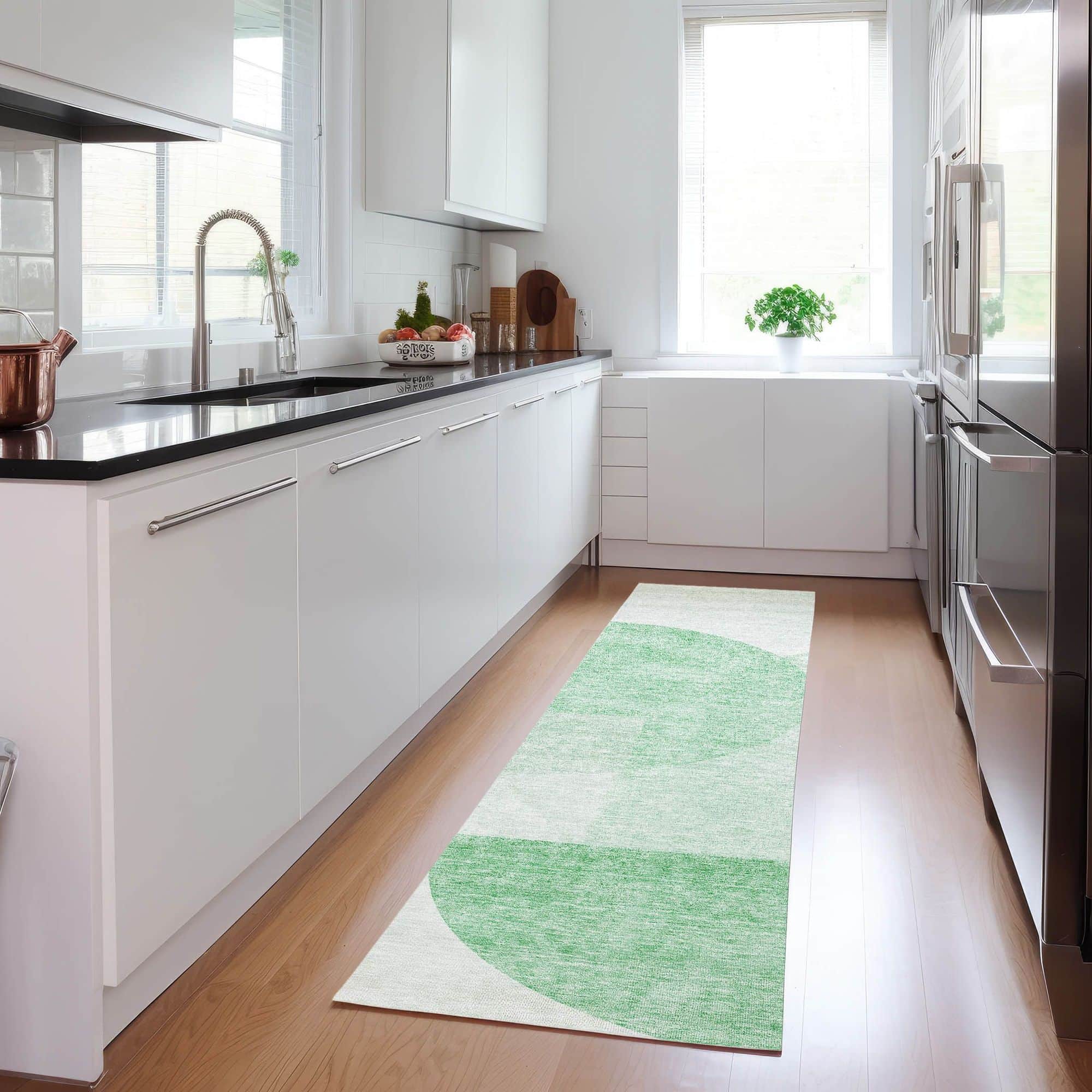 Machine Washable Green Rug - Indoor / Outdoor - Kids / Pet Friendly Modern Print Rug