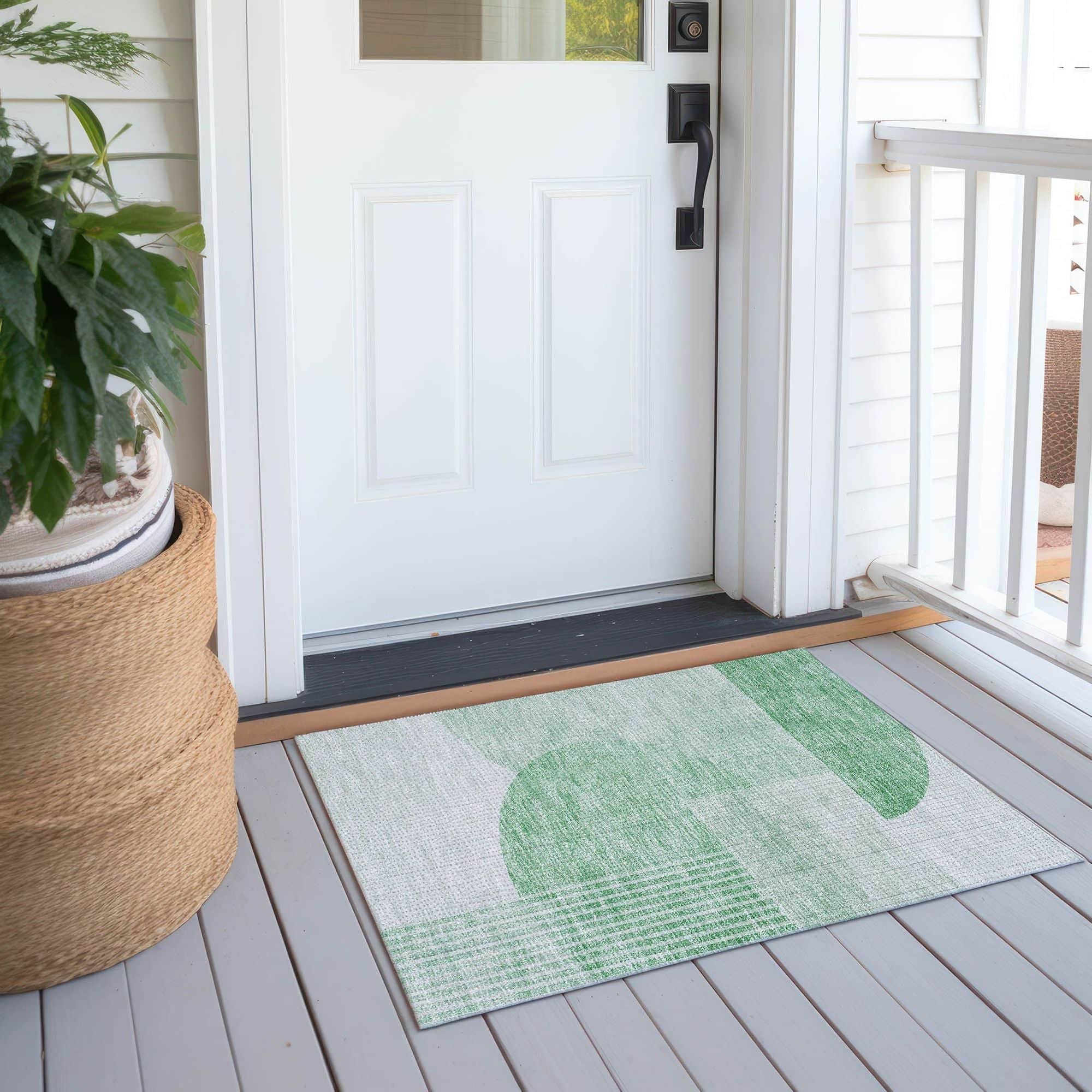 Machine Washable Green Rug - Indoor / Outdoor - Kids / Pet Friendly Modern Print Rug