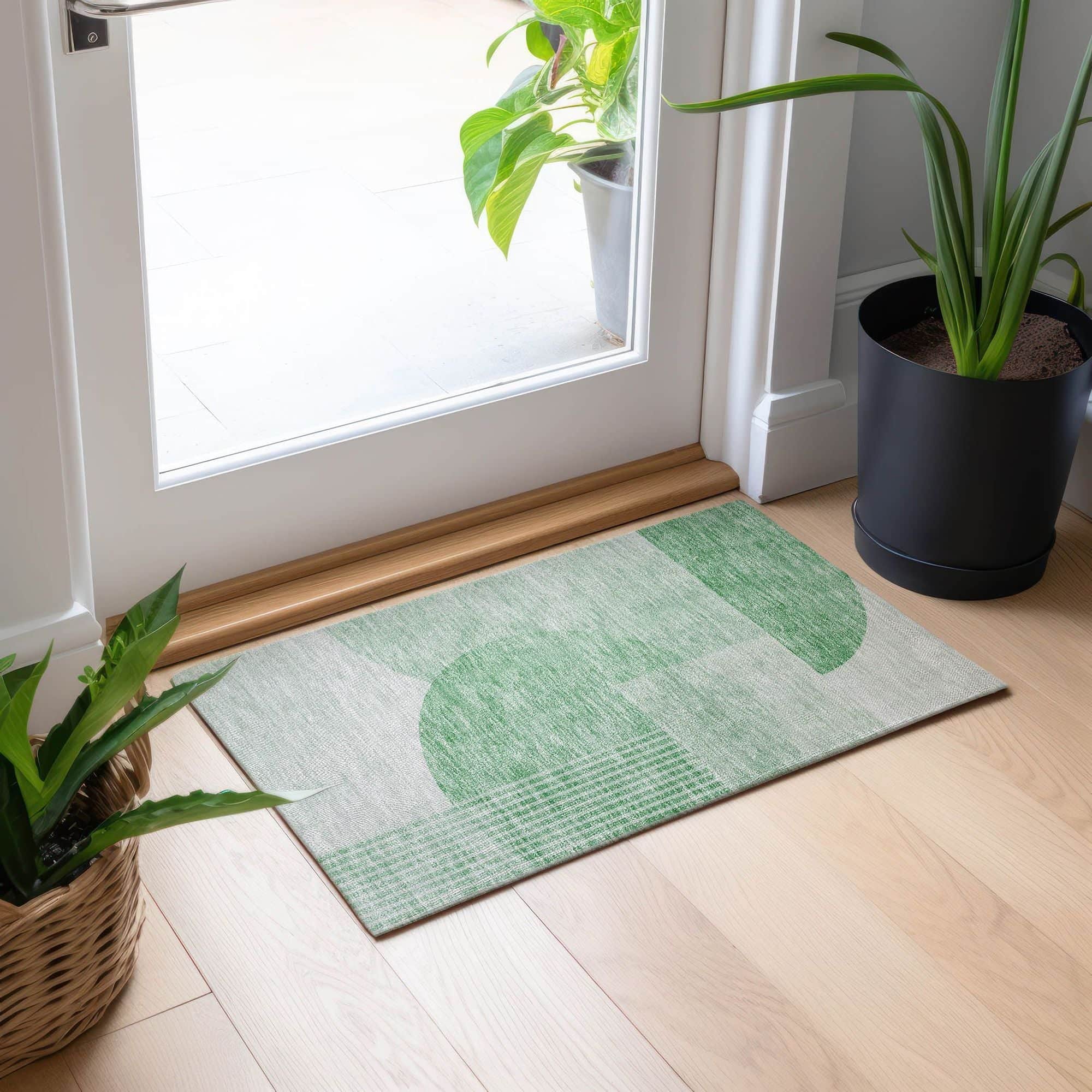 Machine Washable Green Rug - Indoor / Outdoor - Kids / Pet Friendly Modern Print Rug