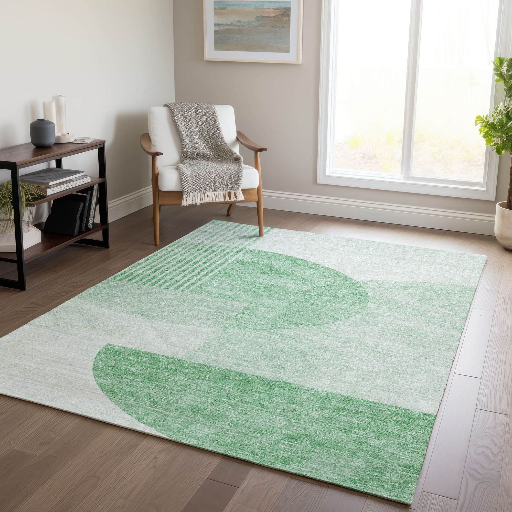 Machine Washable Green Rug - Indoor / Outdoor - Kids / Pet Friendly Modern Print Rug