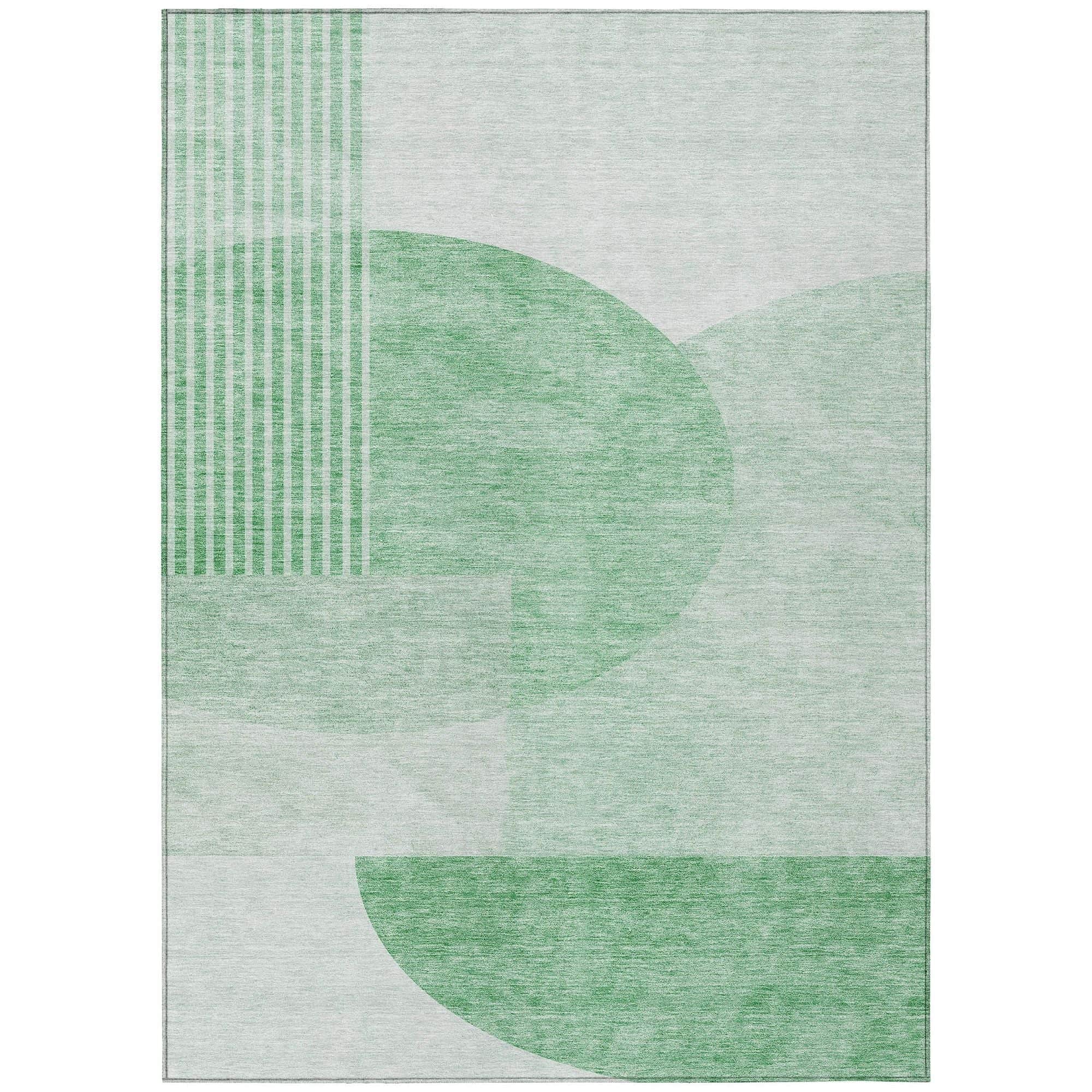 Machine Washable Green Rug - Indoor / Outdoor - Kids / Pet Friendly Modern Print Rug