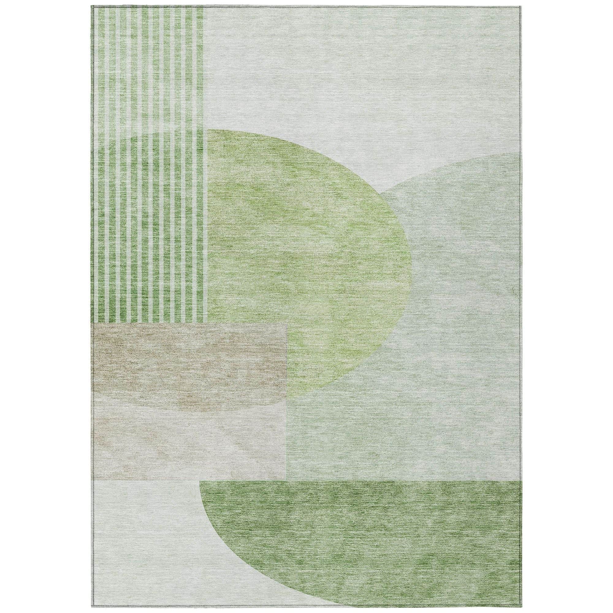 Machine Washable Olive Green Rug - Indoor / Outdoor - Kids / Pet Friendly Modern Print Rug