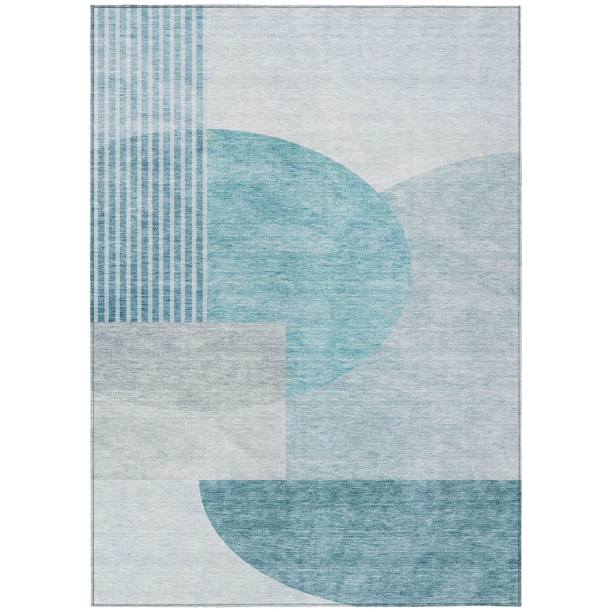 Machine Washable Teal Rug - Indoor / Outdoor - Kids / Pet Friendly Modern Print Rug
