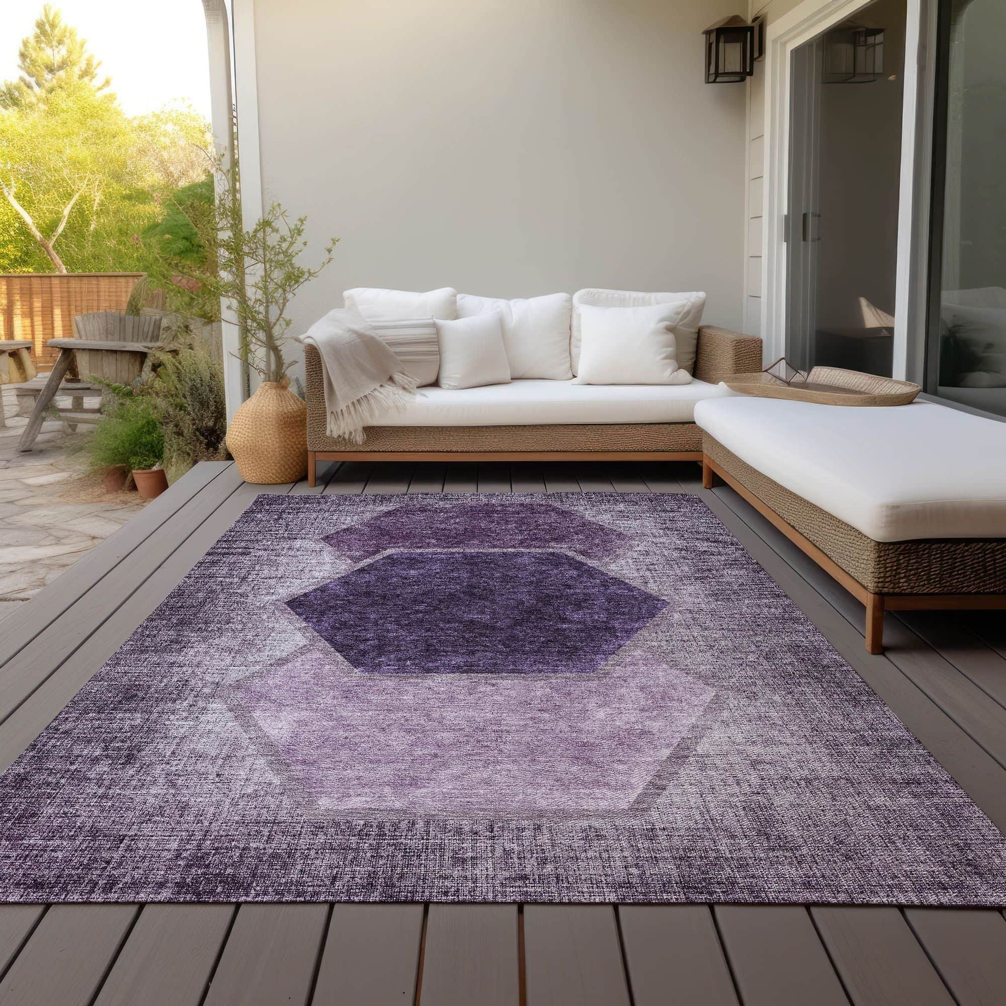 Machine Washable Eggplant Purple Rug - Indoor / Outdoor - Kids / Pet Friendly Geometric Print Rug