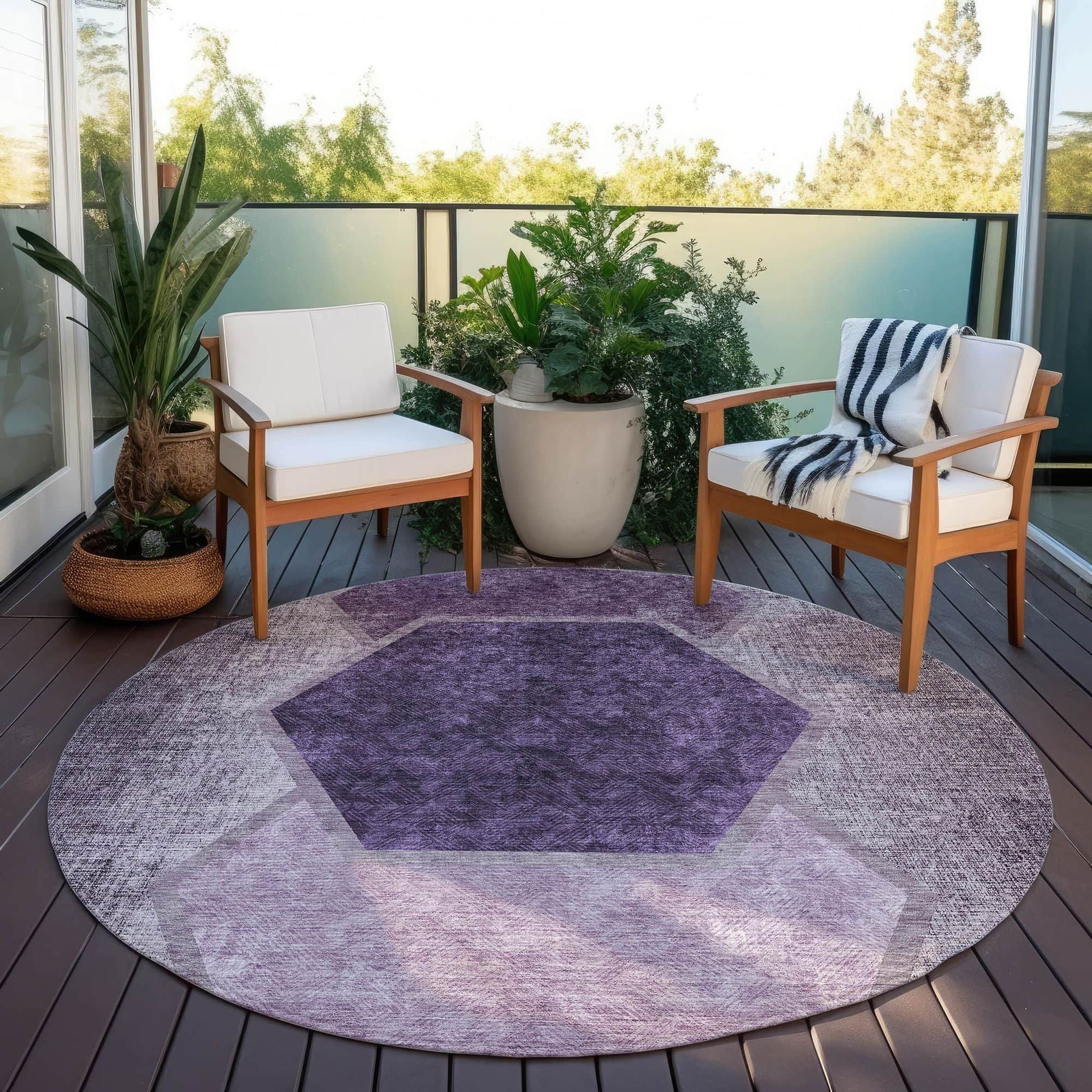 Machine Washable Eggplant Purple Rug - Indoor / Outdoor - Kids / Pet Friendly Geometric Print Rug