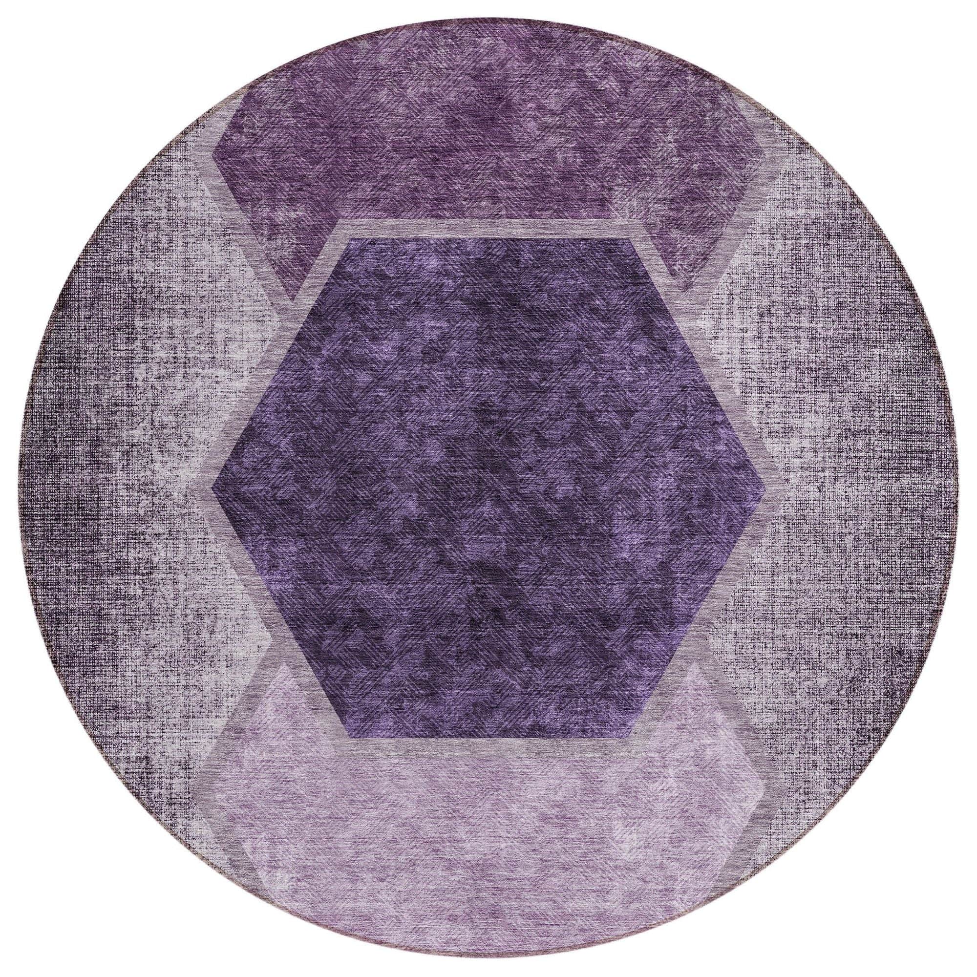 Machine Washable Eggplant Purple Rug - Indoor / Outdoor - Kids / Pet Friendly Geometric Print Rug