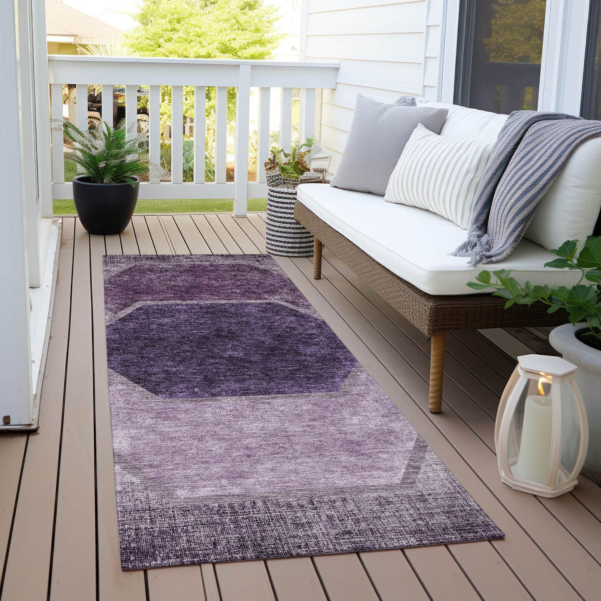 Machine Washable Eggplant Purple Rug - Indoor / Outdoor - Kids / Pet Friendly Geometric Print Rug