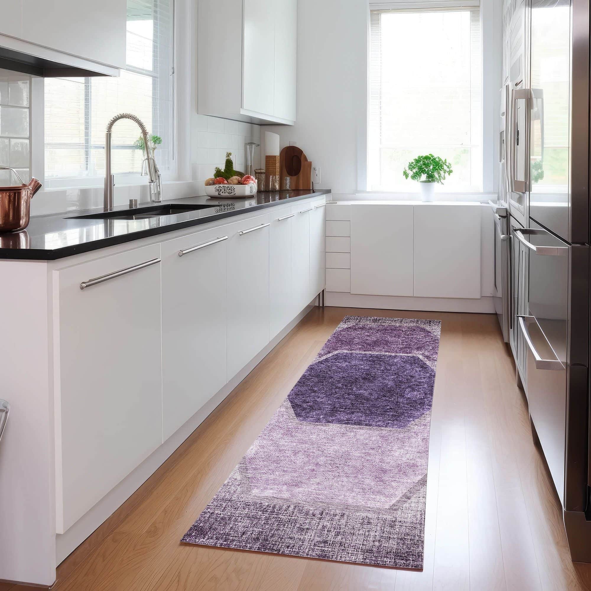 Machine Washable Eggplant Purple Rug - Indoor / Outdoor - Kids / Pet Friendly Geometric Print Rug
