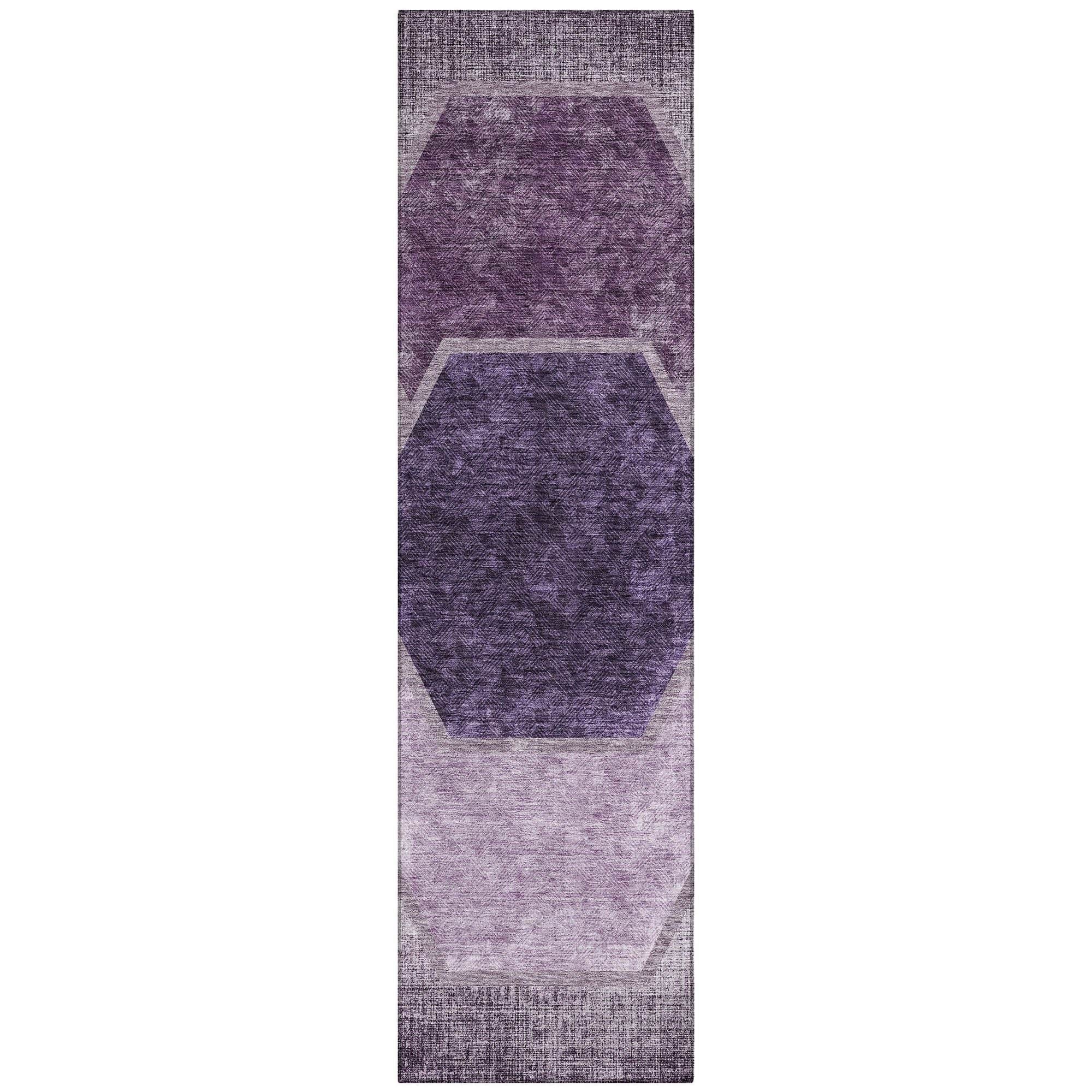 Machine Washable Eggplant Purple Rug - Indoor / Outdoor - Kids / Pet Friendly Geometric Print Rug