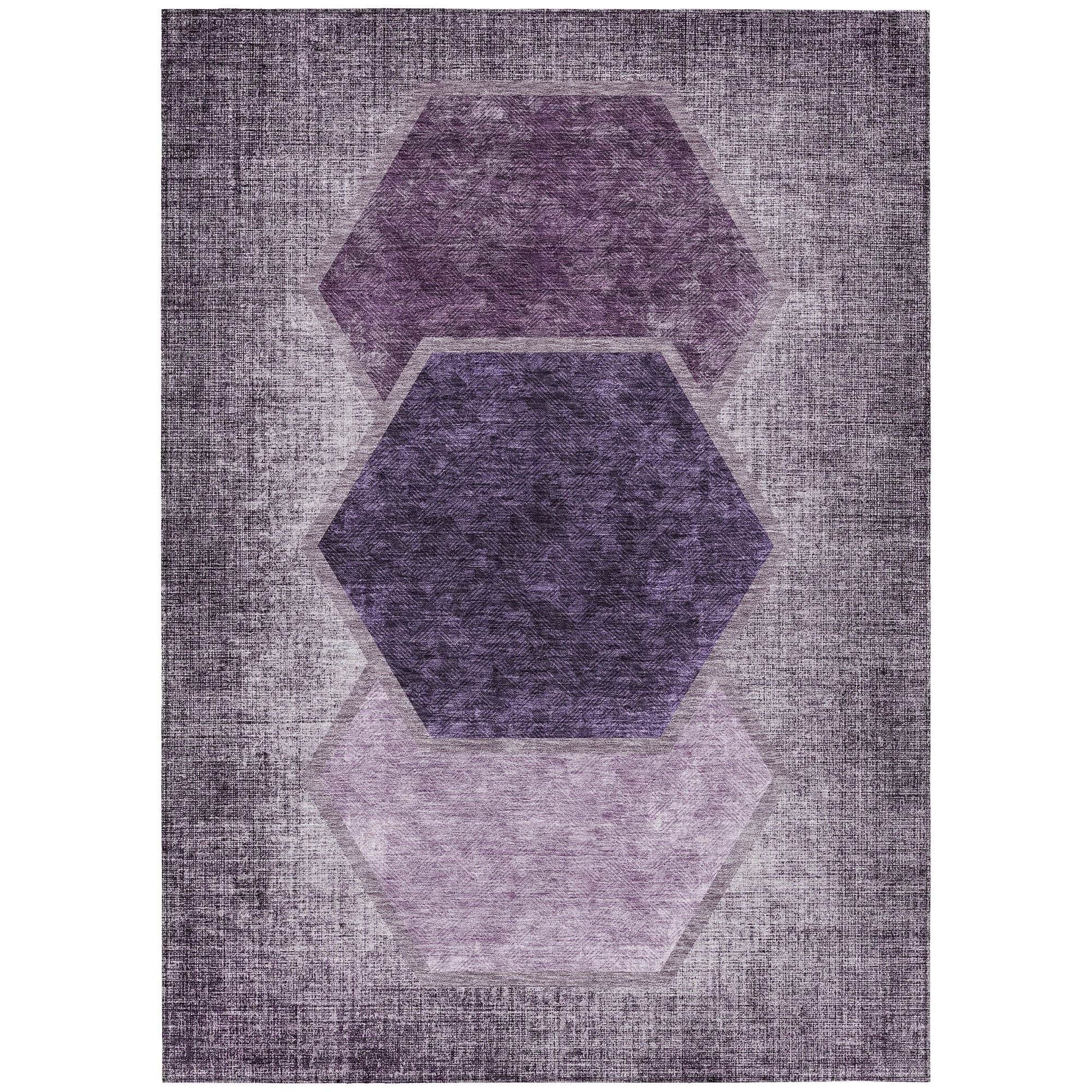 Machine Washable Eggplant Purple Rug - Indoor / Outdoor - Kids / Pet Friendly Geometric Print Rug