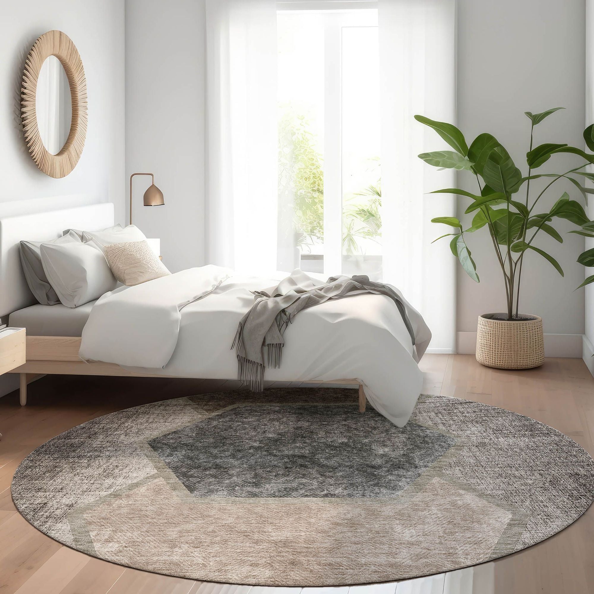 Machine Washable Fudge Brown Rug - Indoor / Outdoor - Kids / Pet Friendly Geometric Print Rug