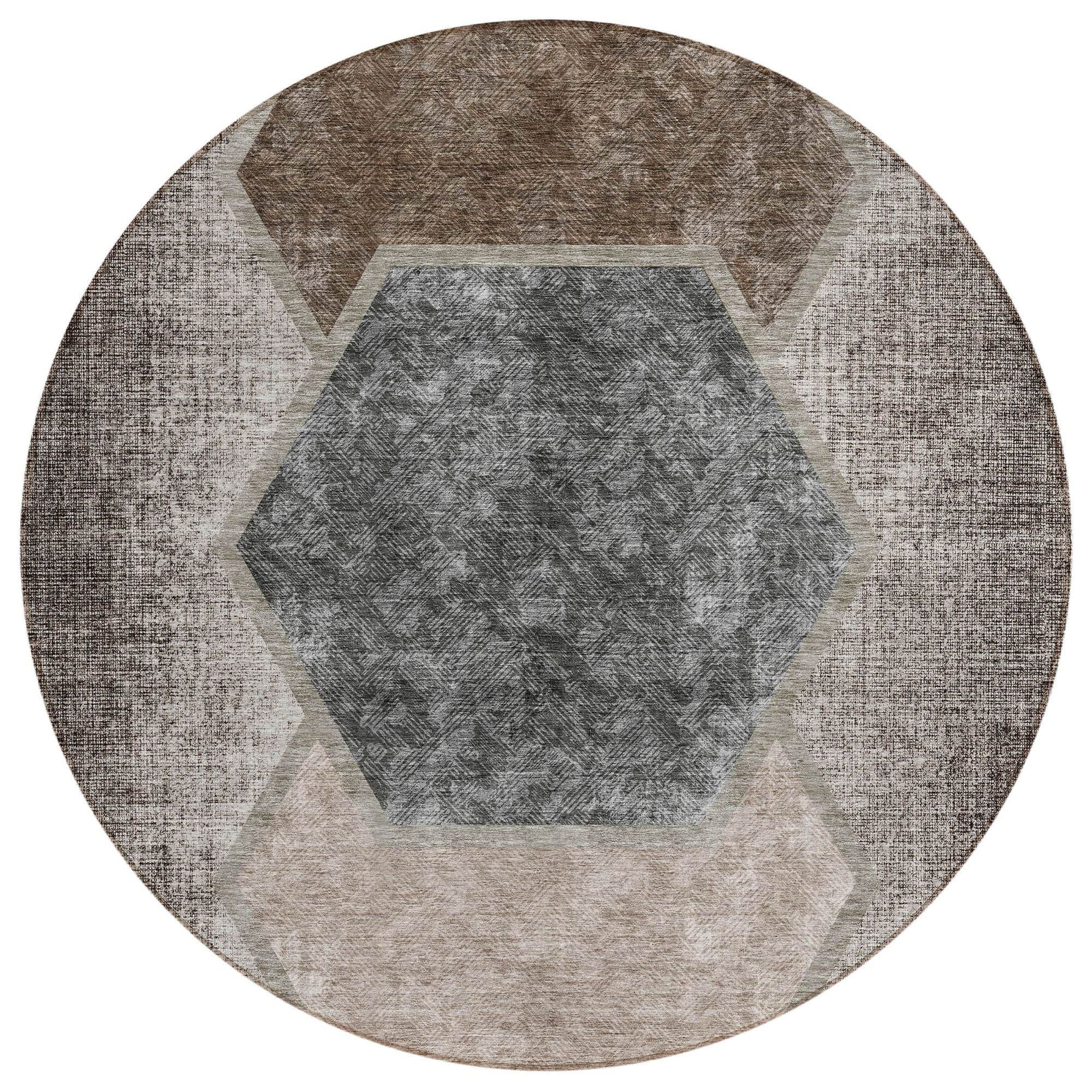 Machine Washable Fudge Brown Rug - Indoor / Outdoor - Kids / Pet Friendly Geometric Print Rug