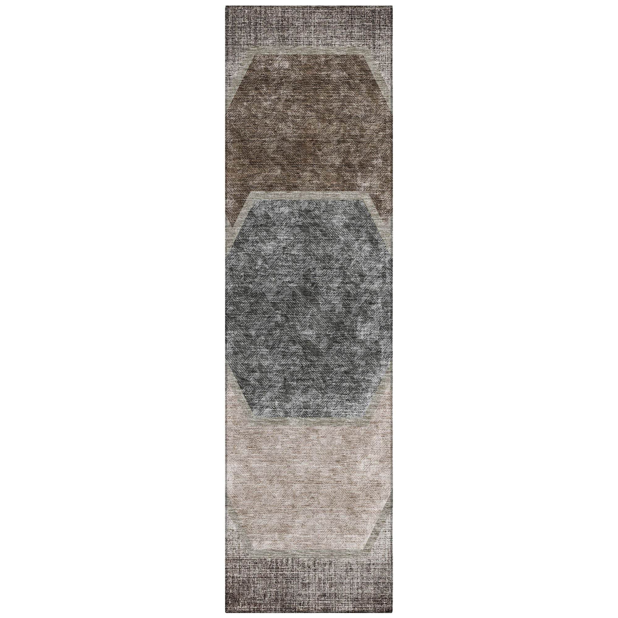 Machine Washable Fudge Brown Rug - Indoor / Outdoor - Kids / Pet Friendly Geometric Print Rug
