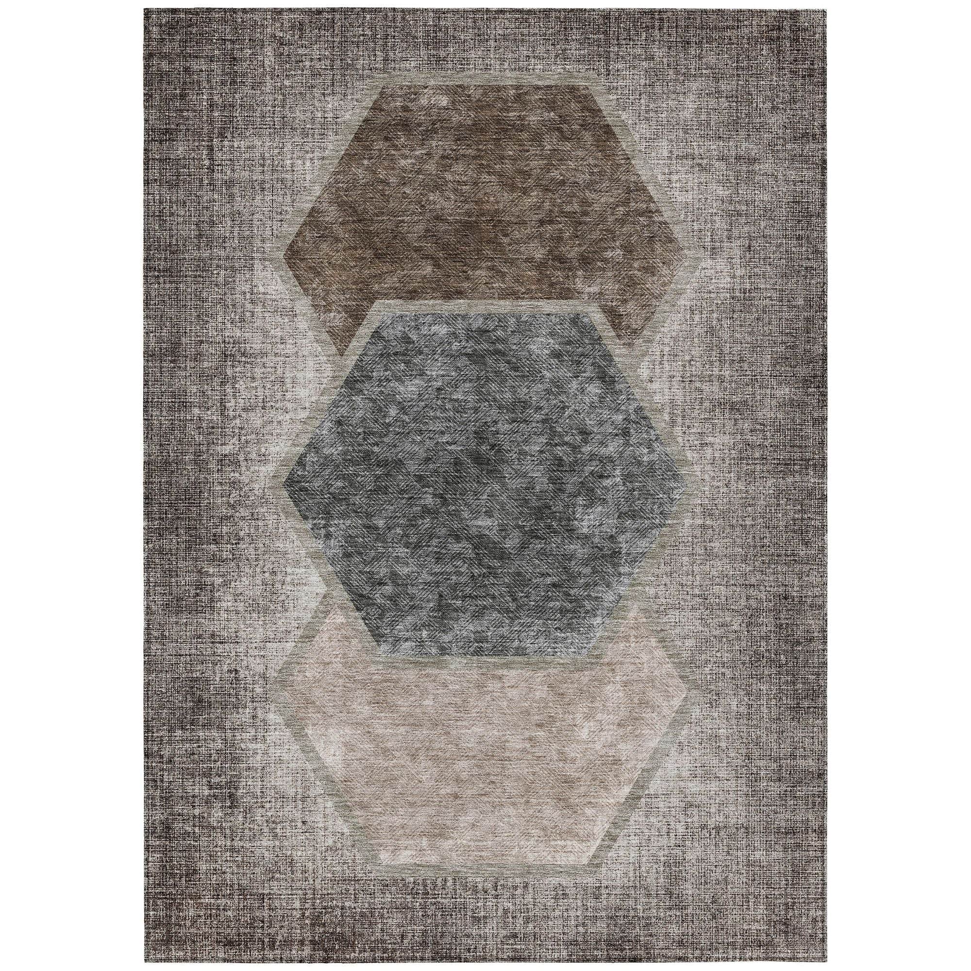 Machine Washable Fudge Brown Rug - Indoor / Outdoor - Kids / Pet Friendly Geometric Print Rug
