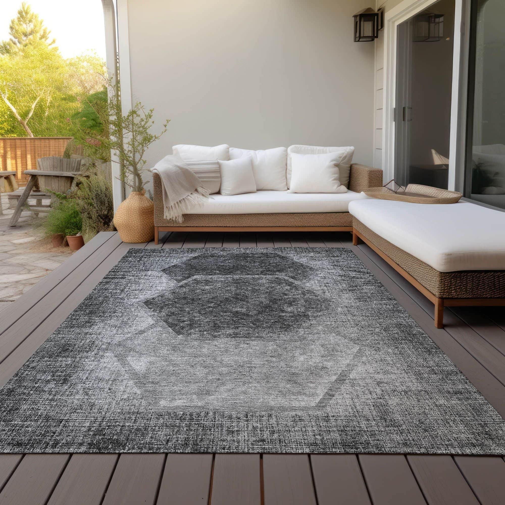 Machine Washable Gray Rug - Indoor / Outdoor - Kids / Pet Friendly Geometric Print Rug