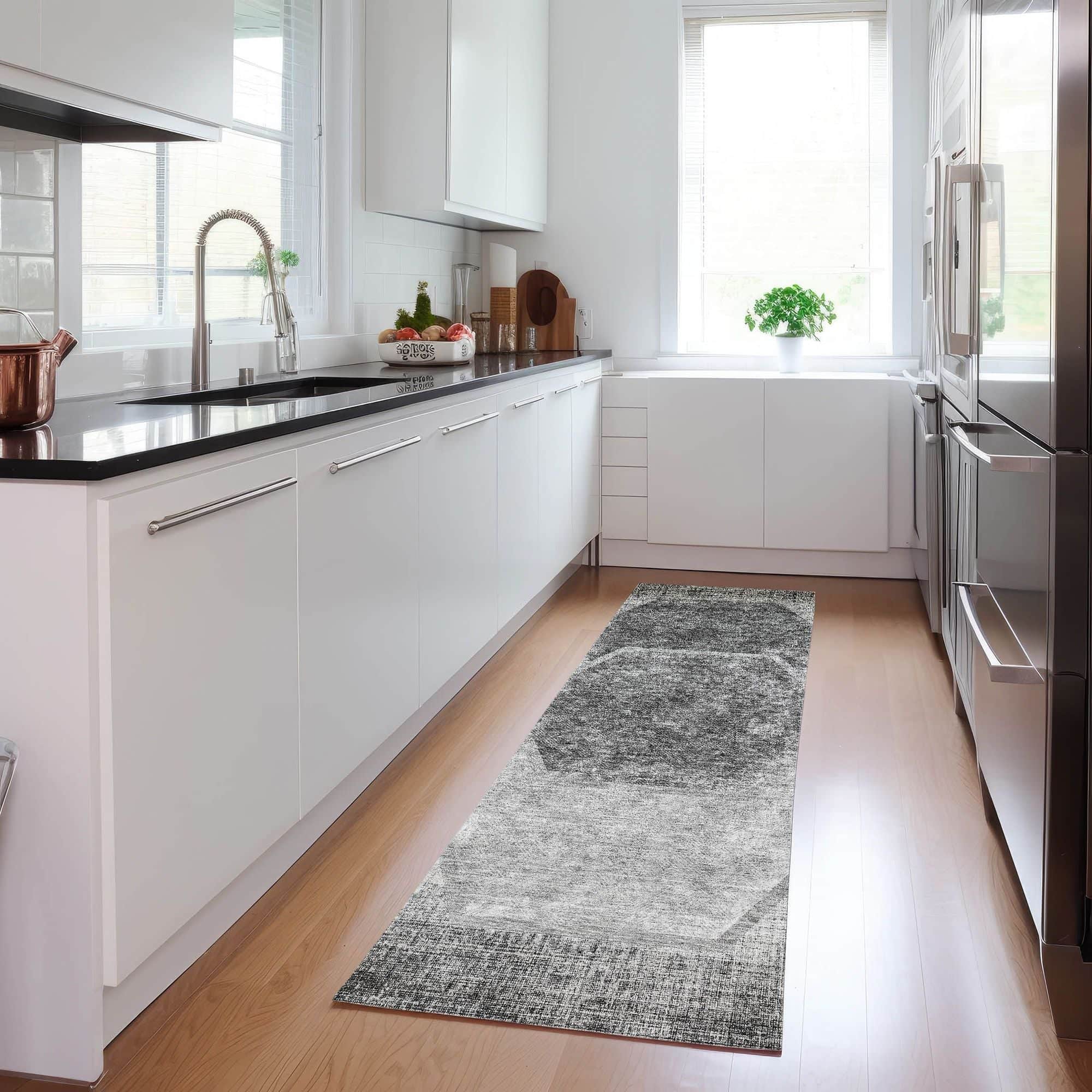 Machine Washable Gray Rug - Indoor / Outdoor - Kids / Pet Friendly Geometric Print Rug