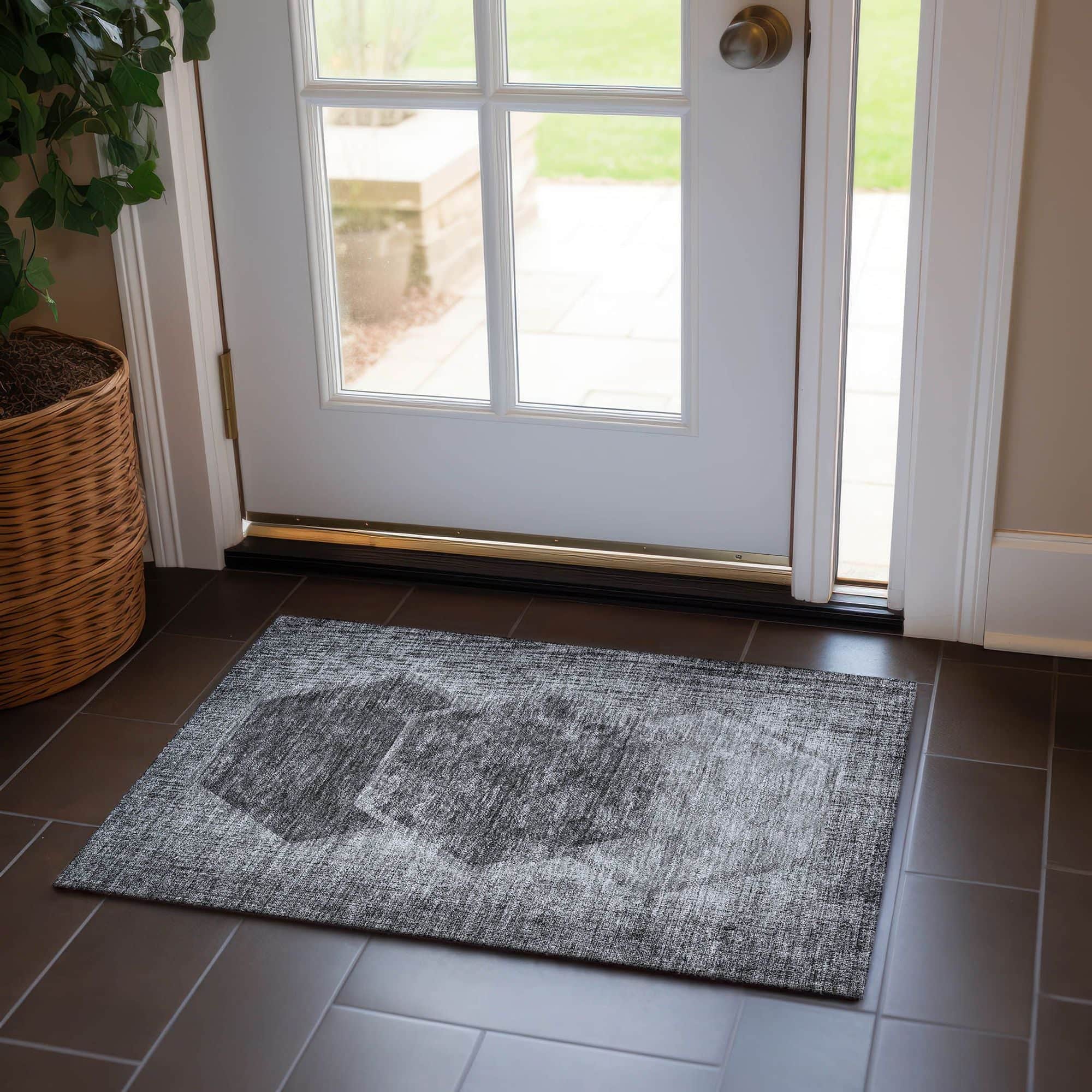 Machine Washable Gray Rug - Indoor / Outdoor - Kids / Pet Friendly Geometric Print Rug