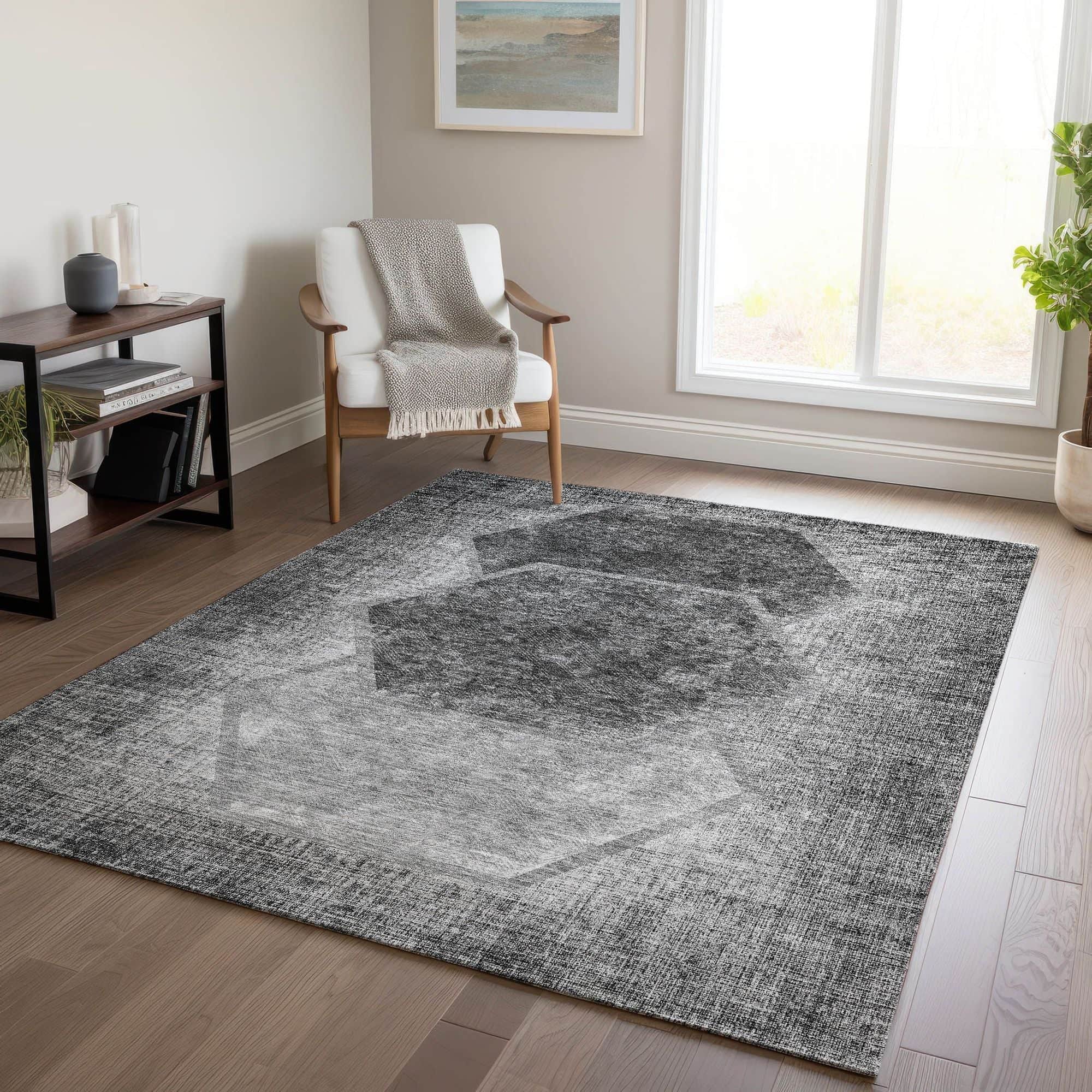 Machine Washable Gray Rug - Indoor / Outdoor - Kids / Pet Friendly Geometric Print Rug