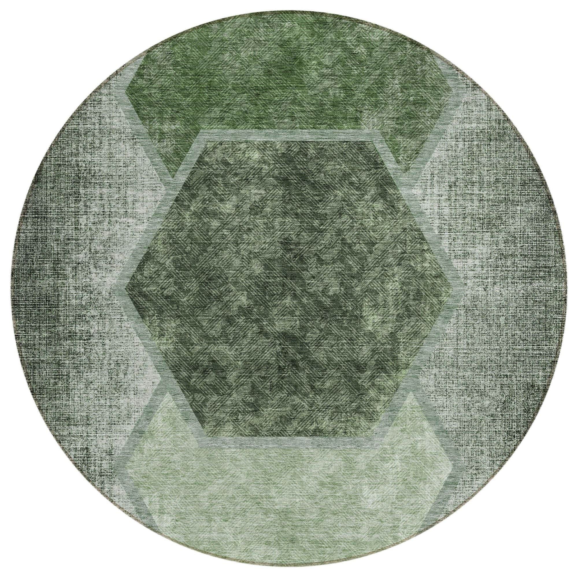 Machine Washable Olive Green Rug - Indoor / Outdoor - Kids / Pet Friendly Geometric Print Rug