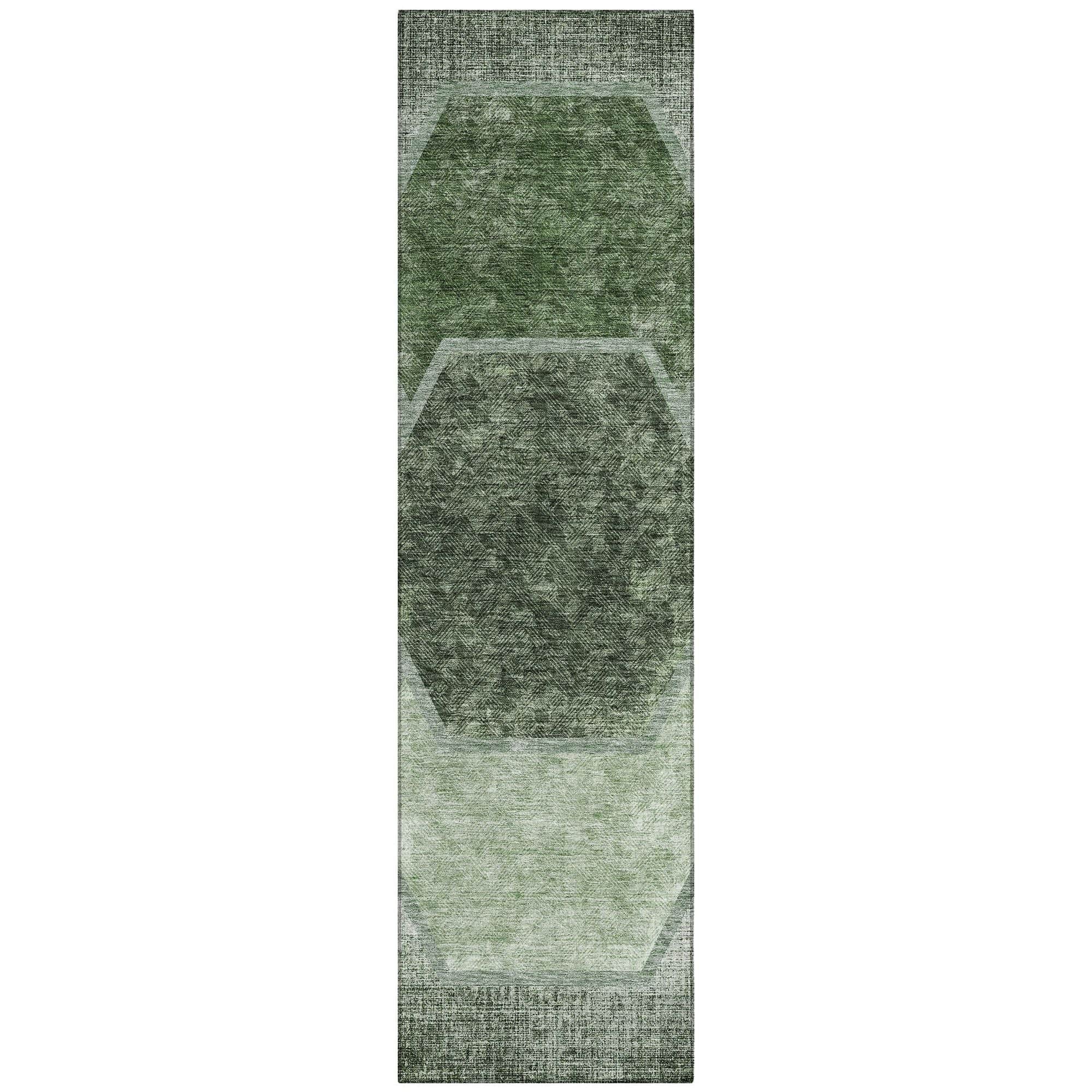 Machine Washable Olive Green Rug - Indoor / Outdoor - Kids / Pet Friendly Geometric Print Rug