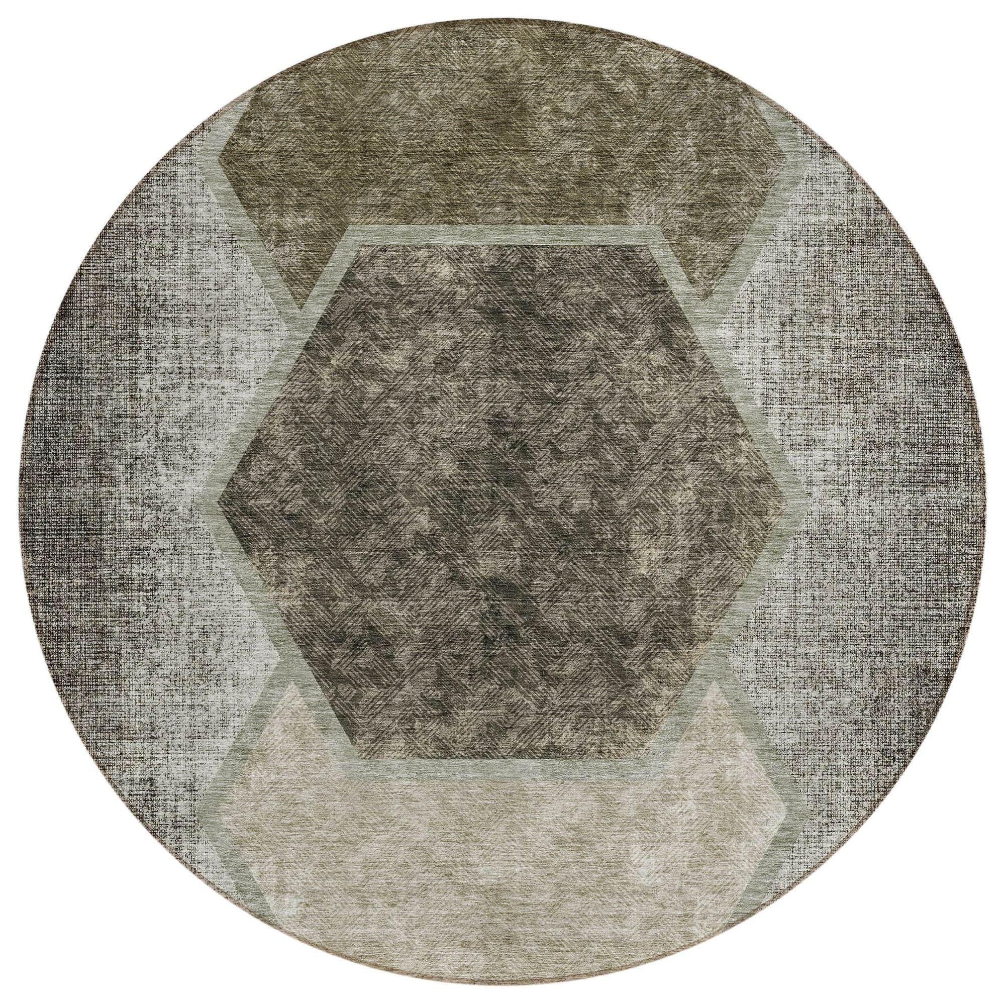 Machine Washable Taupe Brown Rug - Indoor / Outdoor - Kids / Pet Friendly Geometric Print Rug