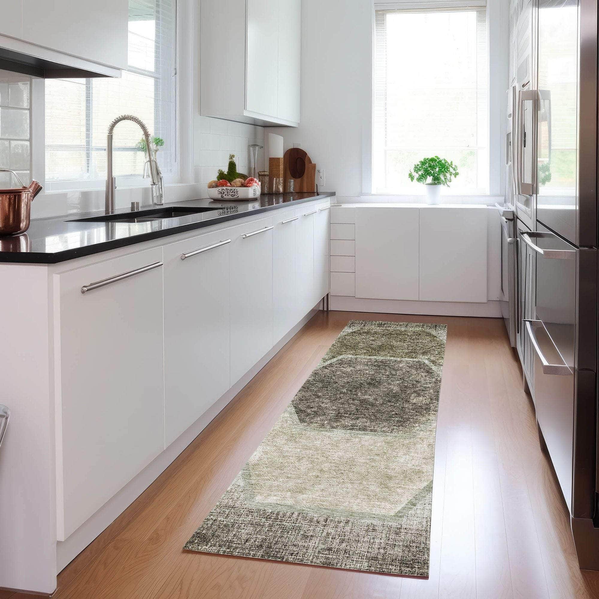 Machine Washable Taupe Brown Rug - Indoor / Outdoor - Kids / Pet Friendly Geometric Print Rug