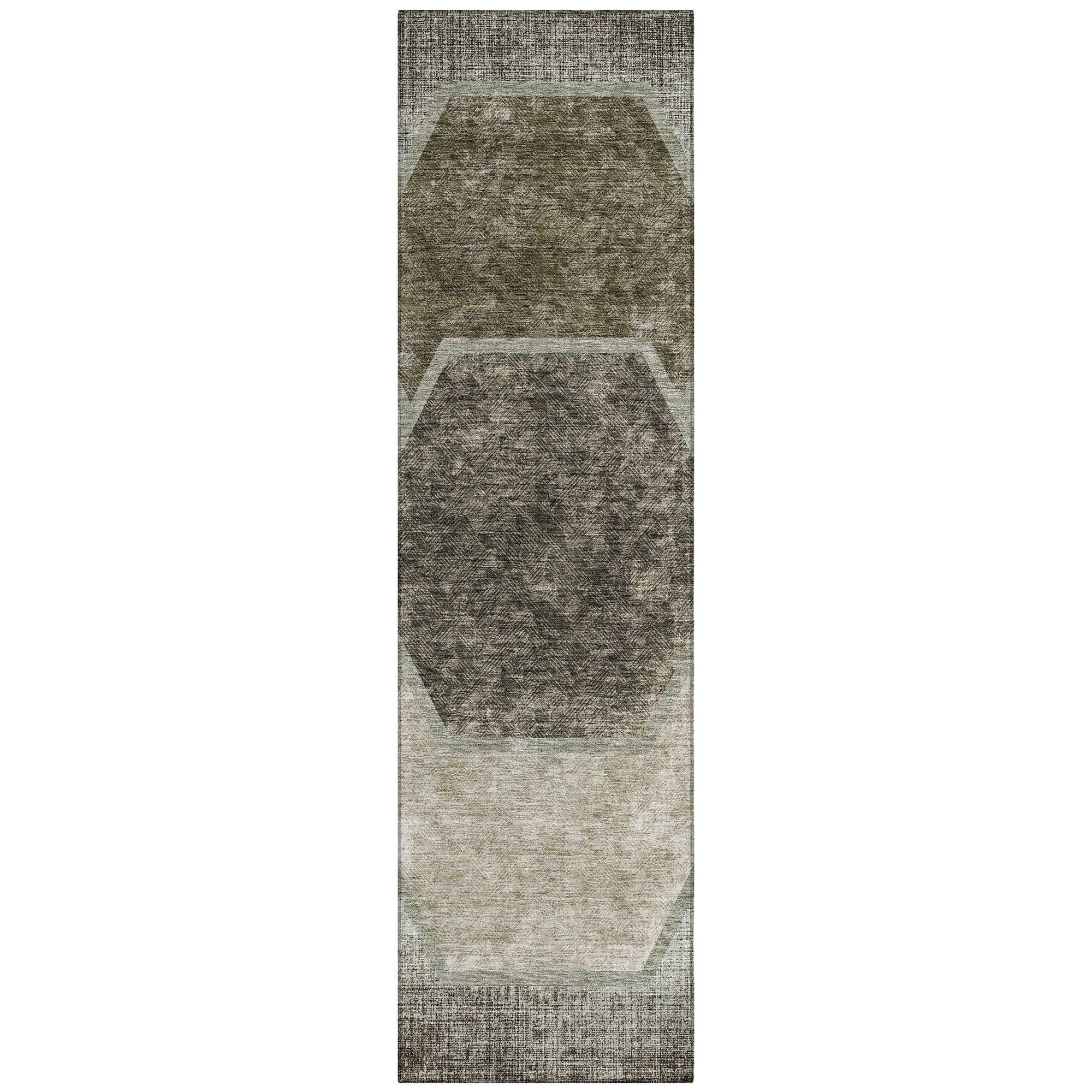 Machine Washable Taupe Brown Rug - Indoor / Outdoor - Kids / Pet Friendly Geometric Print Rug