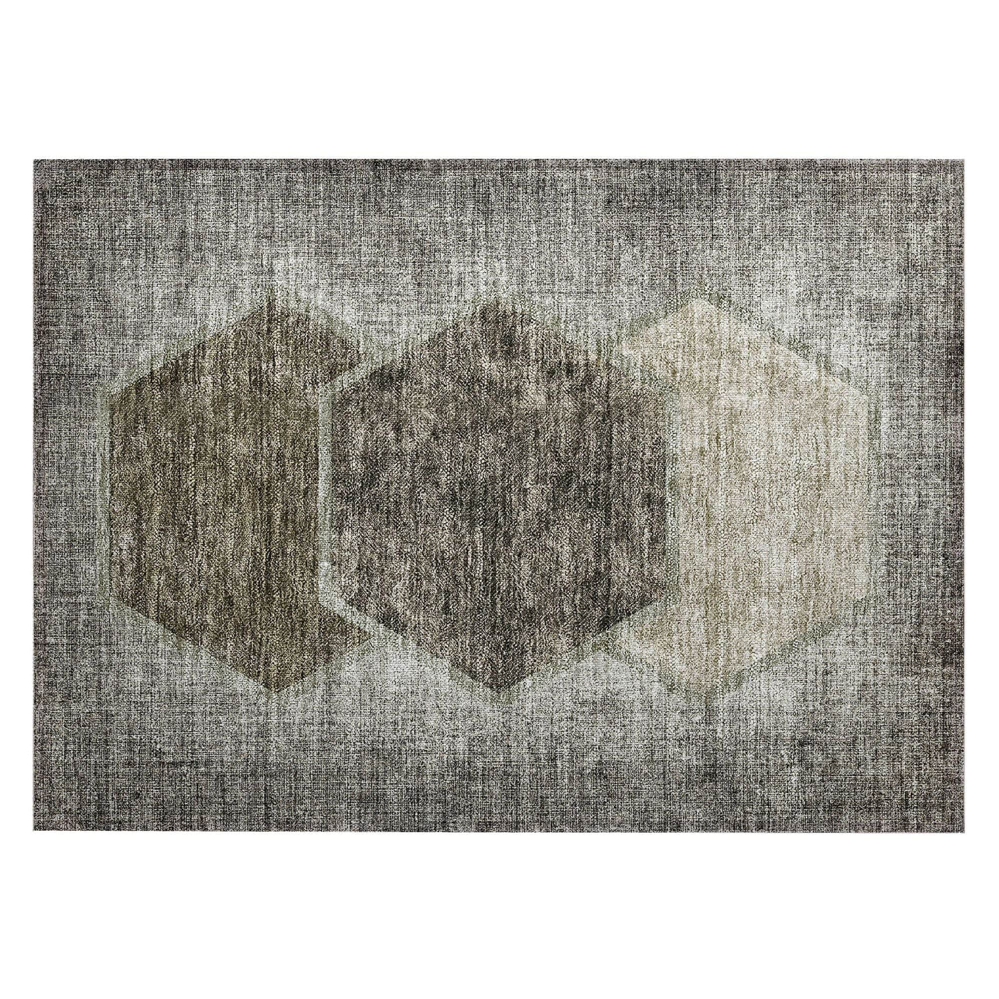 Machine Washable Taupe Brown Rug - Indoor / Outdoor - Kids / Pet Friendly Geometric Print Rug