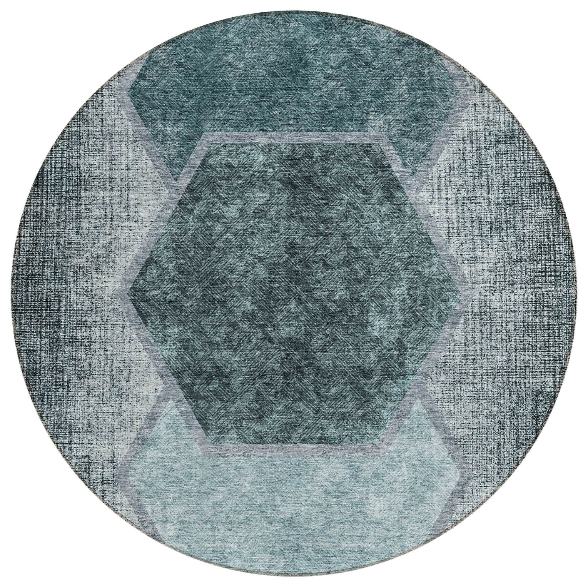 Machine Washable Teal Rug - Indoor / Outdoor - Kids / Pet Friendly Geometric Print Rug