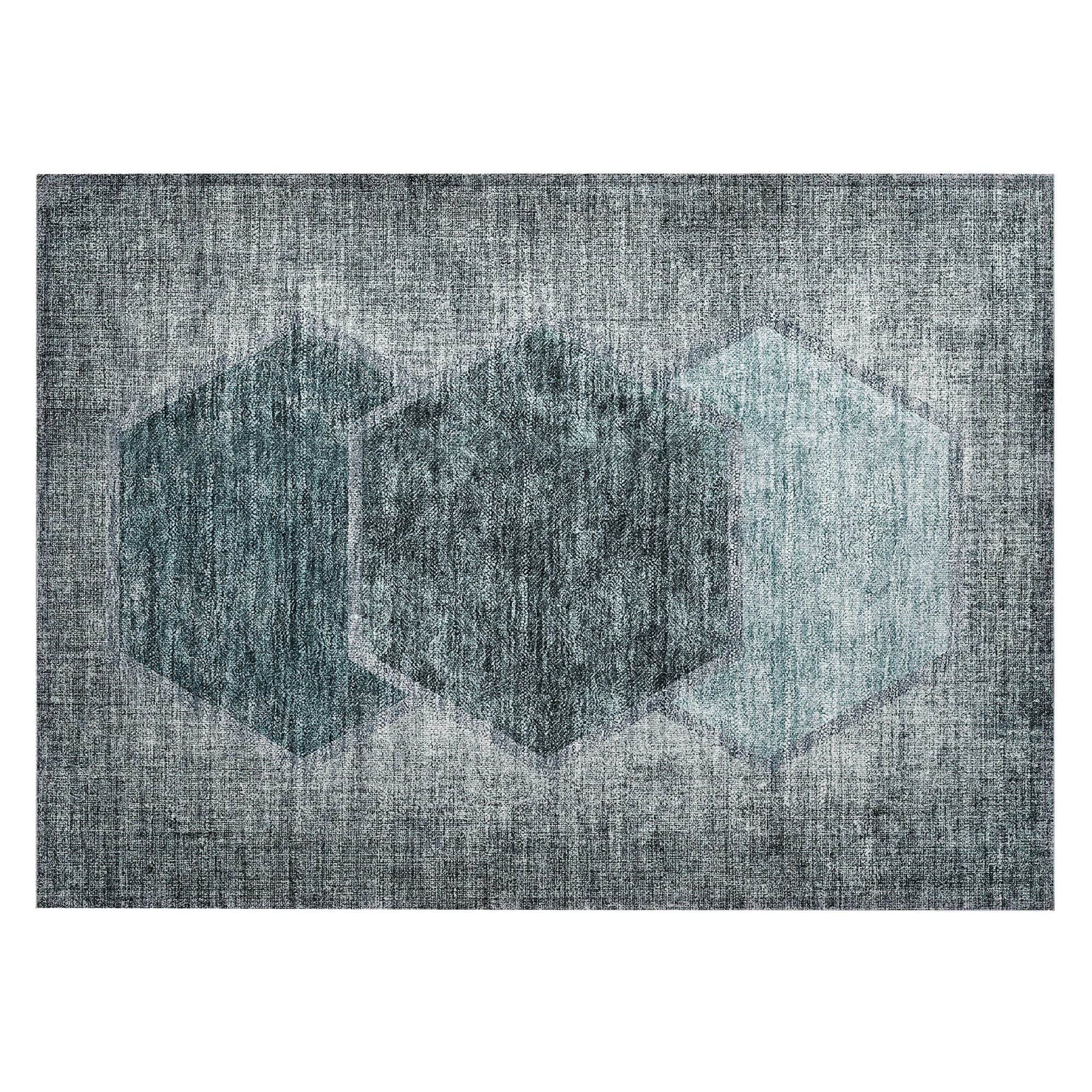 Machine Washable Teal Rug - Indoor / Outdoor - Kids / Pet Friendly Geometric Print Rug