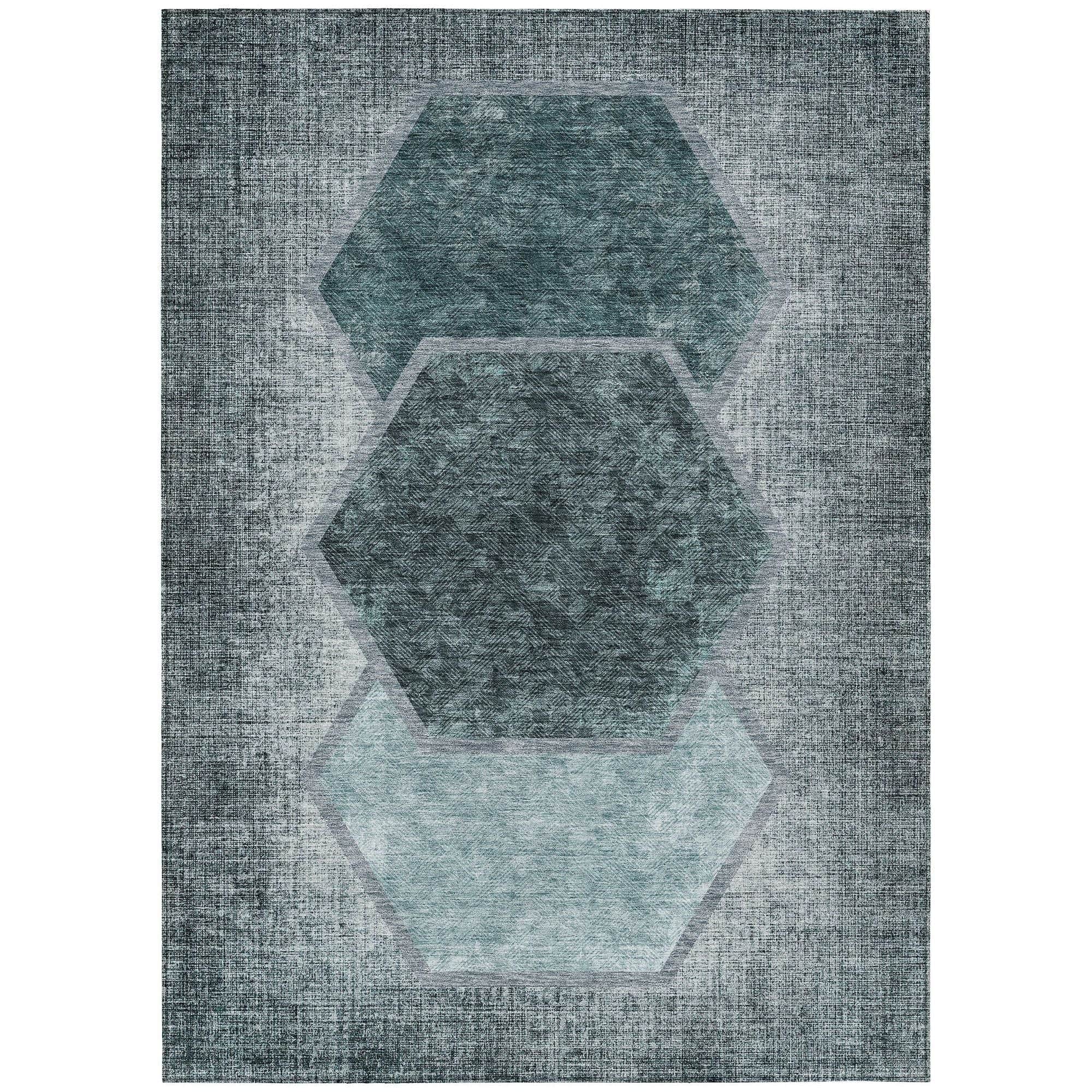 Machine Washable Teal Rug - Indoor / Outdoor - Kids / Pet Friendly Geometric Print Rug