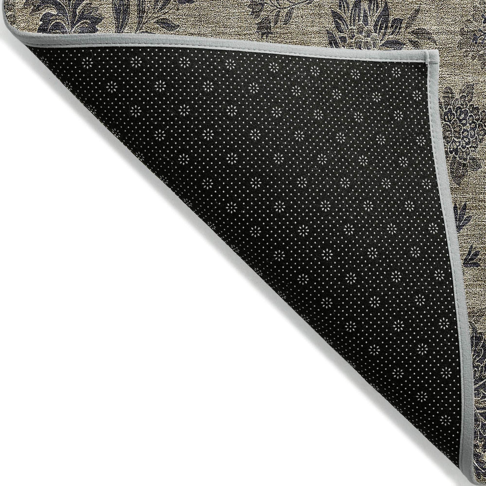 Machine Washable Brown Rug - Indoor / Outdoor - Kids / Pet Friendly Floral Print Rug