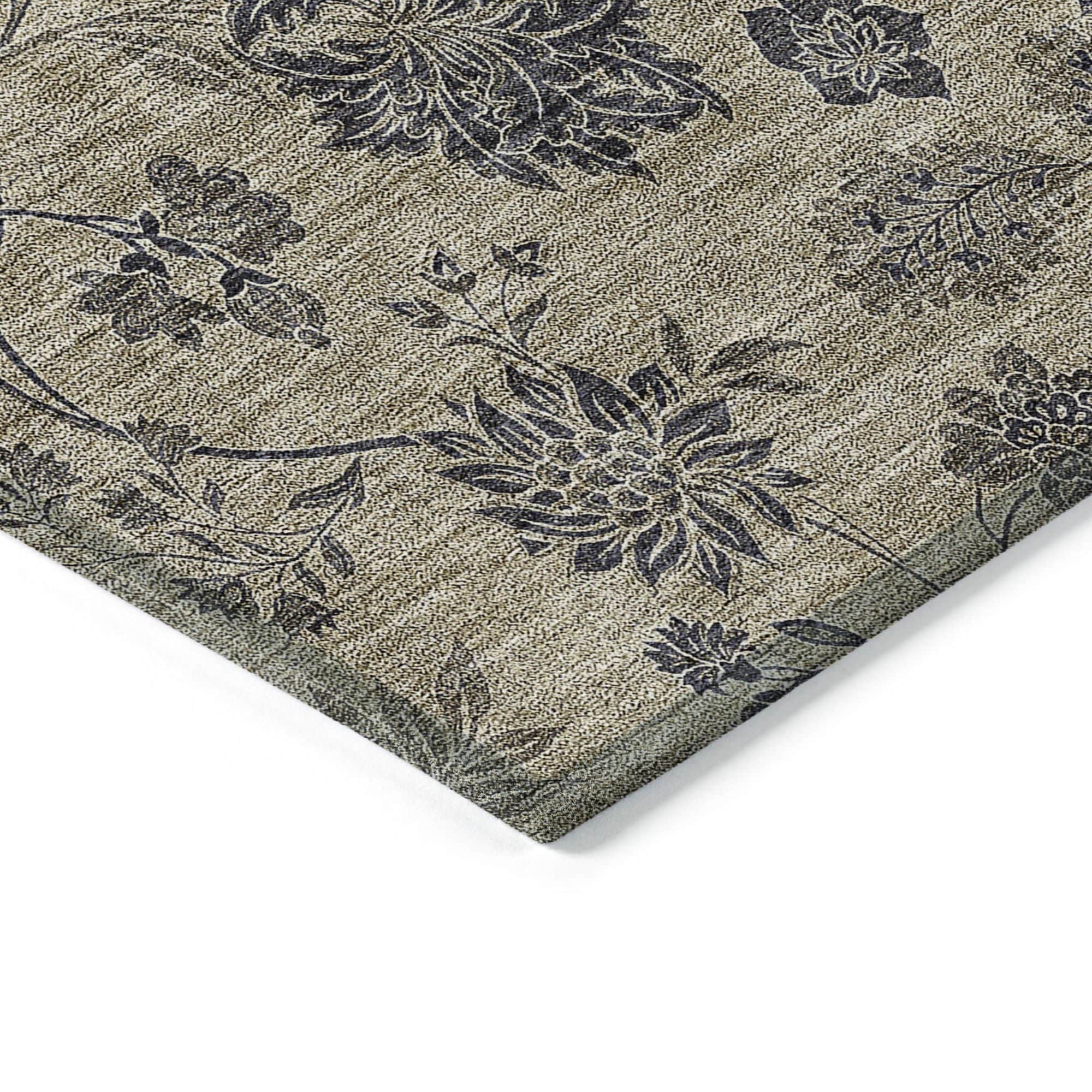 Machine Washable Brown Rug - Indoor / Outdoor - Kids / Pet Friendly Floral Print Rug
