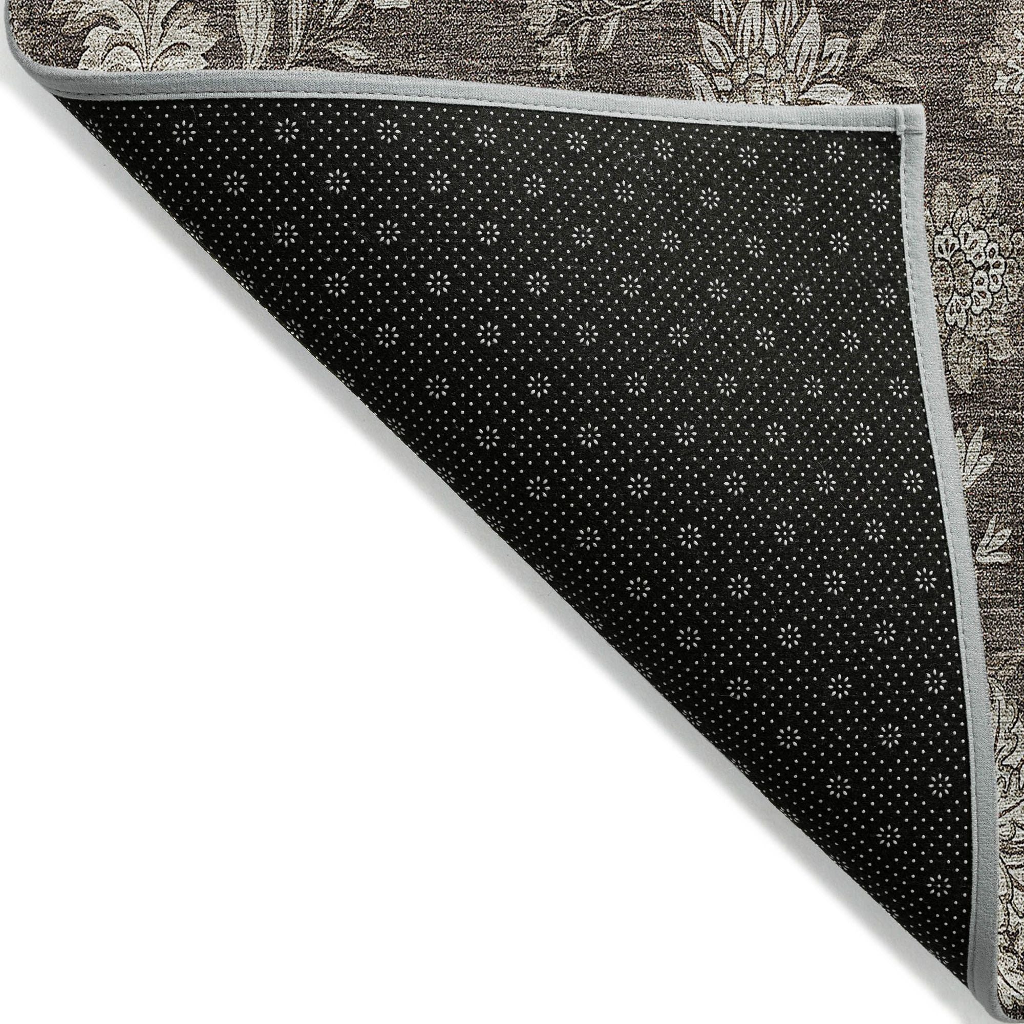 Machine Washable Chocolate Brown Rug - Indoor / Outdoor - Kids / Pet Friendly Floral Print Rug