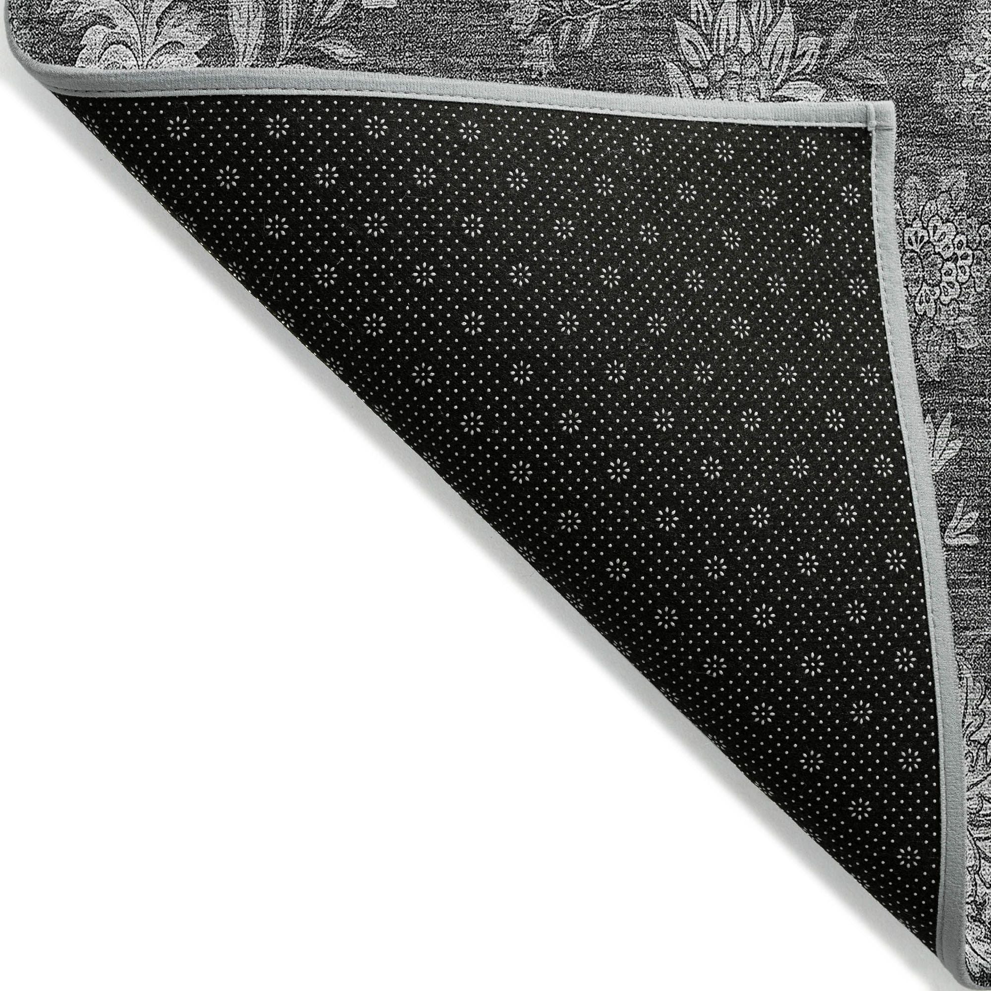 Machine Washable Gray Rug - Indoor / Outdoor - Kids / Pet Friendly Floral Print Rug