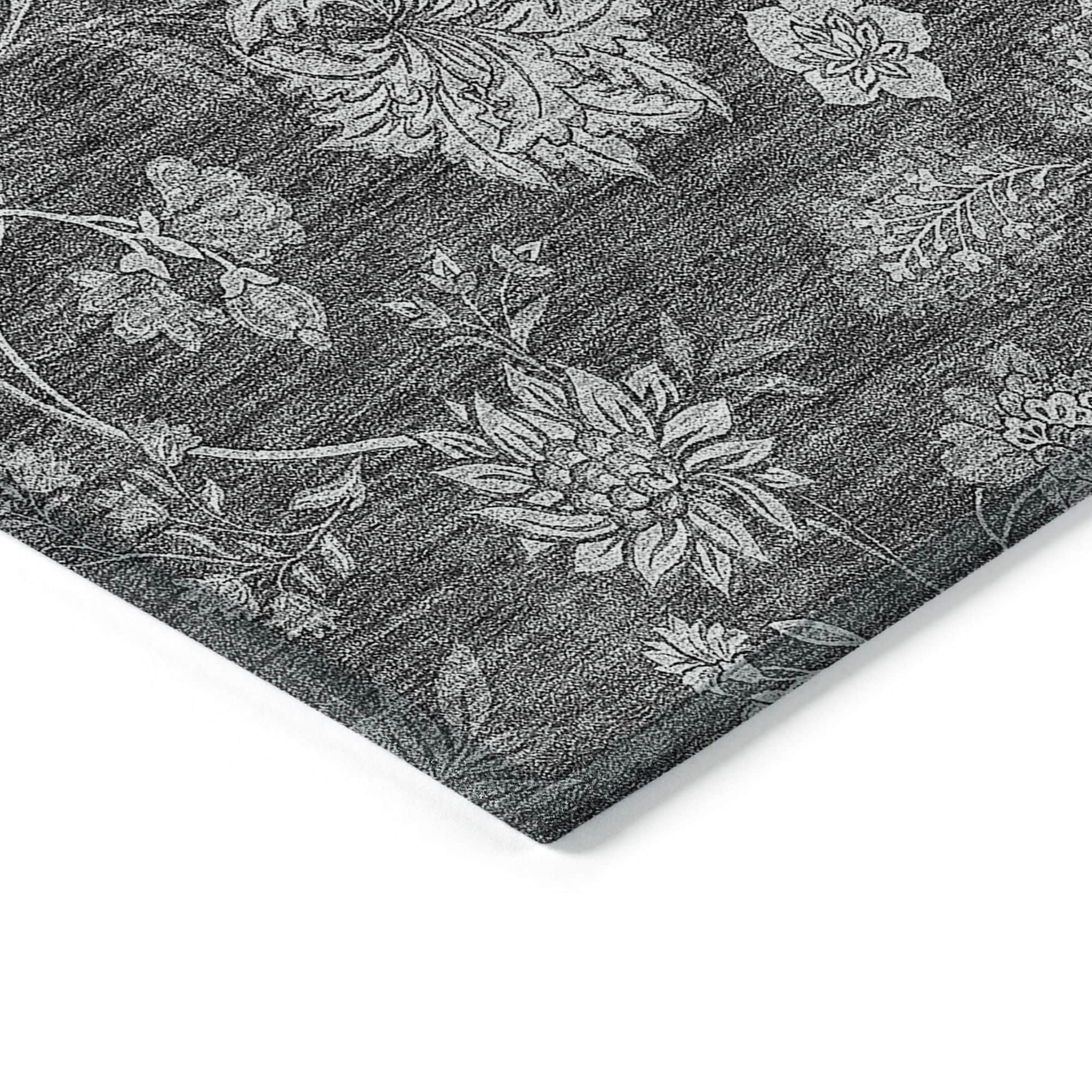 Machine Washable Gray Rug - Indoor / Outdoor - Kids / Pet Friendly Floral Print Rug