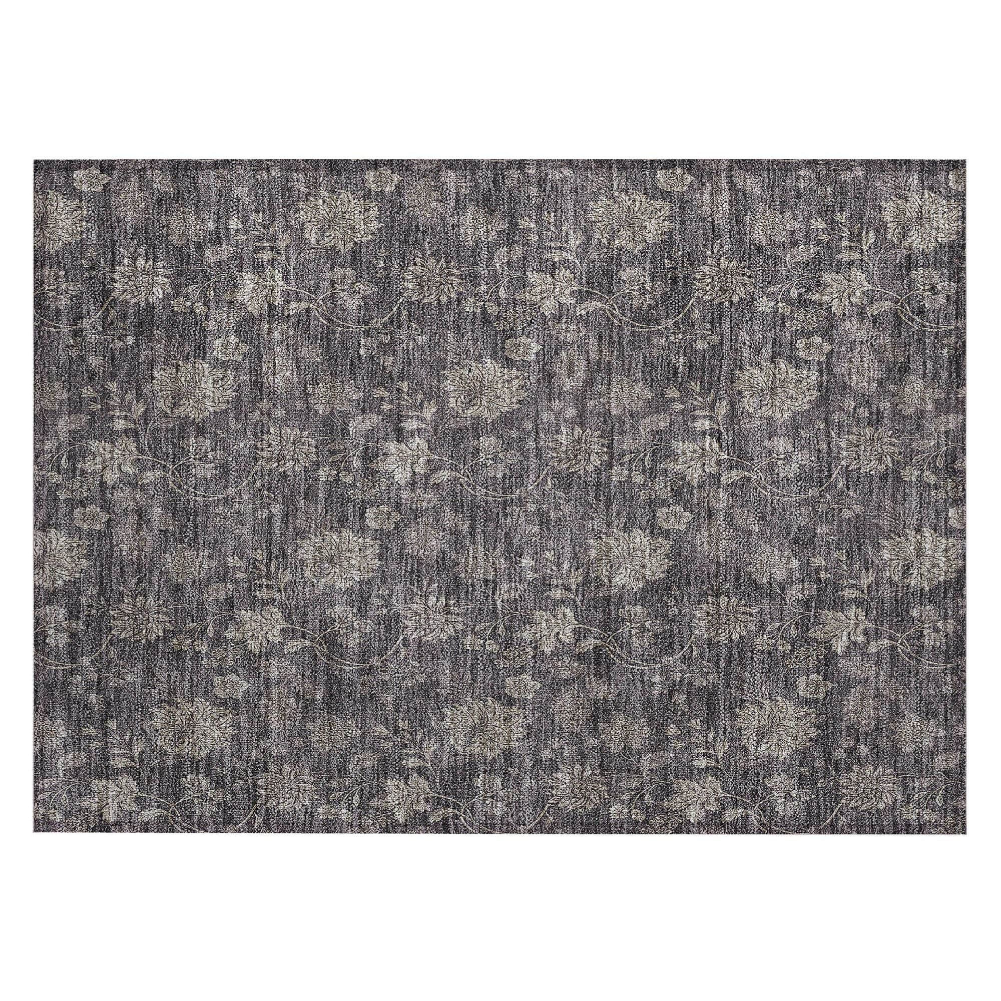Machine Washable Taupe Brown Rug - Indoor / Outdoor - Kids / Pet Friendly Floral Print Rug