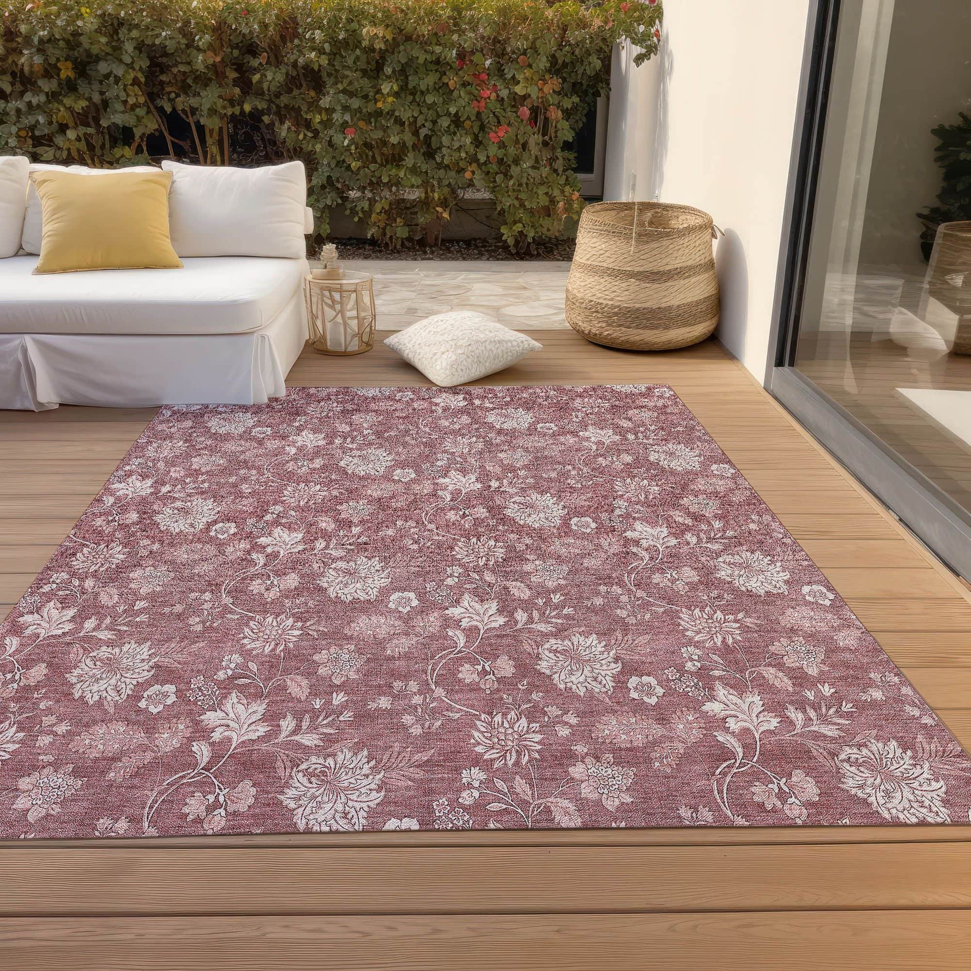 Machine Washable Blush Pink Rug - Indoor / Outdoor - Kids / Pet Friendly Floral Print Rug