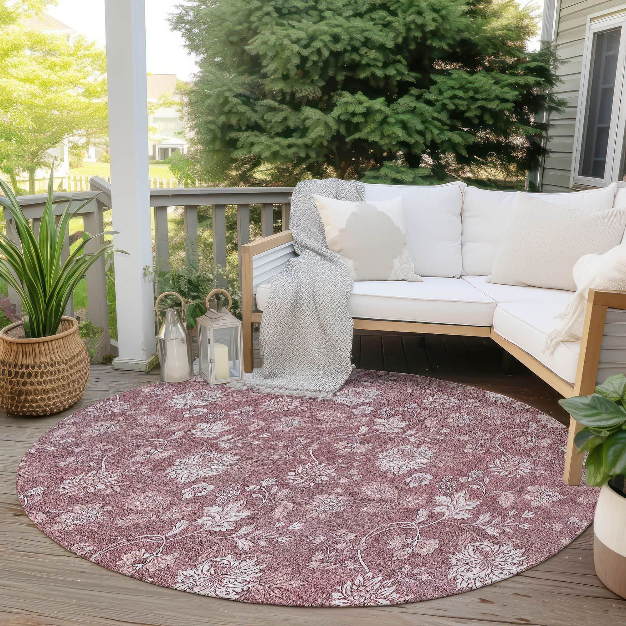 Machine Washable Blush Pink Rug - Indoor / Outdoor - Kids / Pet Friendly Floral Print Rug