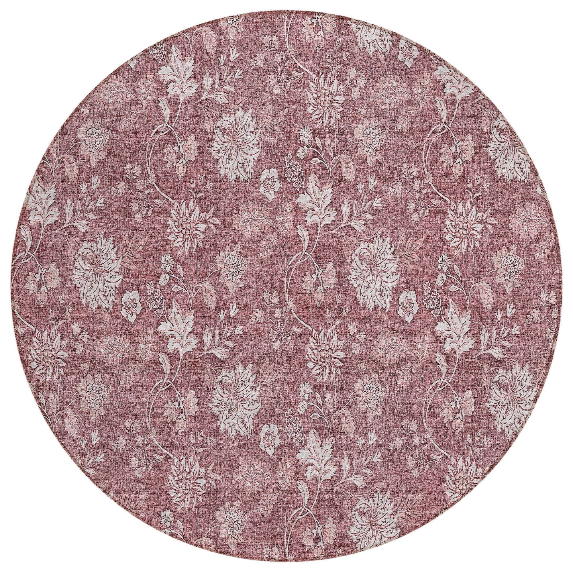 Machine Washable Blush Pink Rug - Indoor / Outdoor - Kids / Pet Friendly Floral Print Rug