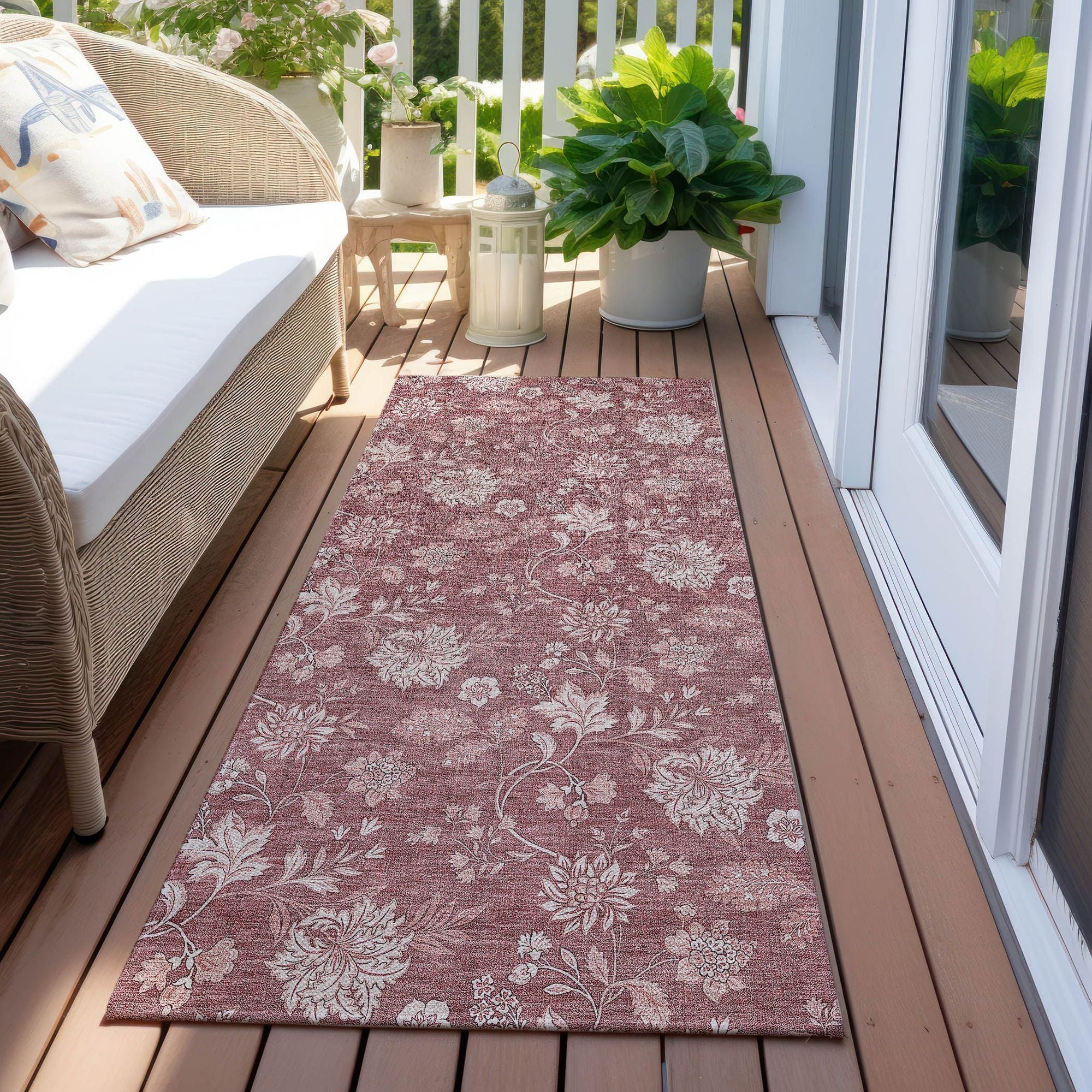 Machine Washable Blush Pink Rug - Indoor / Outdoor - Kids / Pet Friendly Floral Print Rug