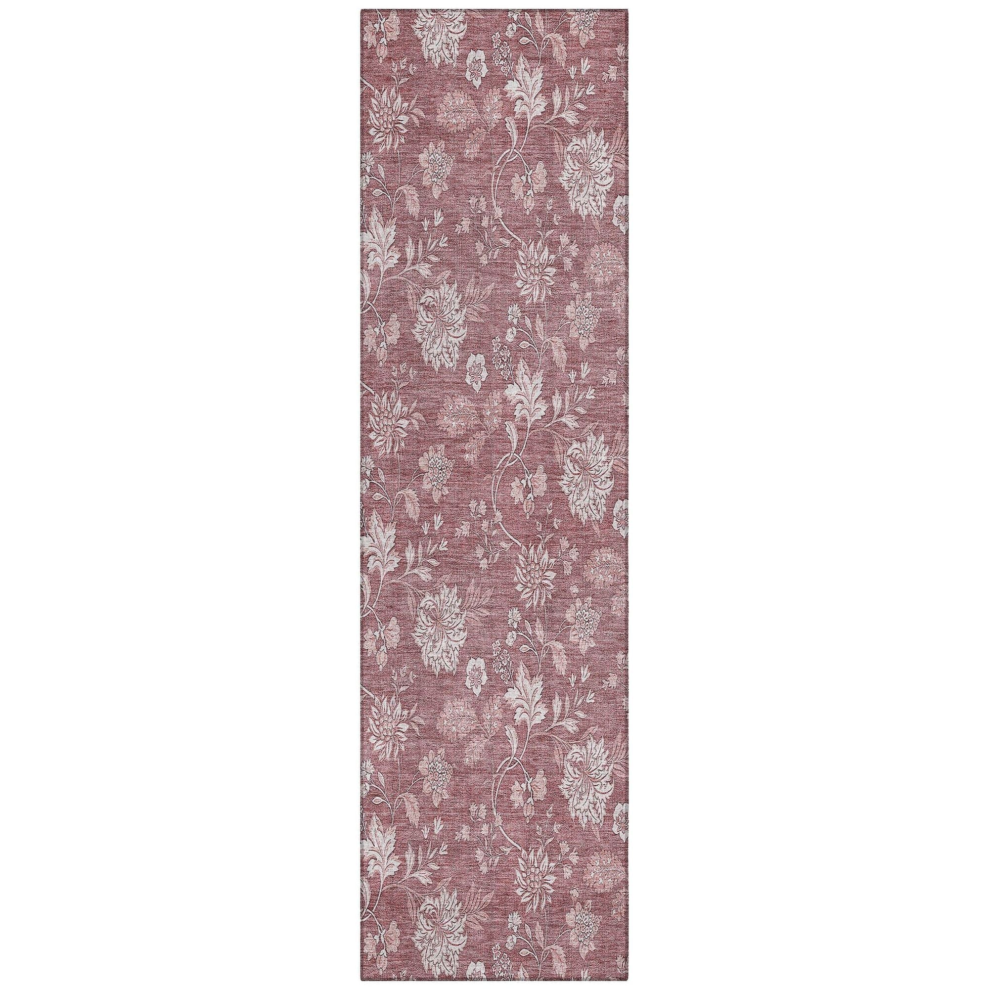 Machine Washable Blush Pink Rug - Indoor / Outdoor - Kids / Pet Friendly Floral Print Rug