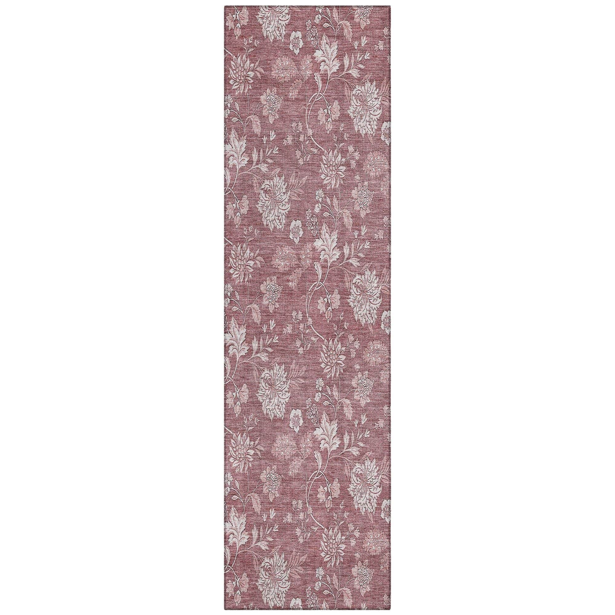 Machine Washable Blush Pink Rug - Indoor / Outdoor - Kids / Pet Friendly Floral Print Rug